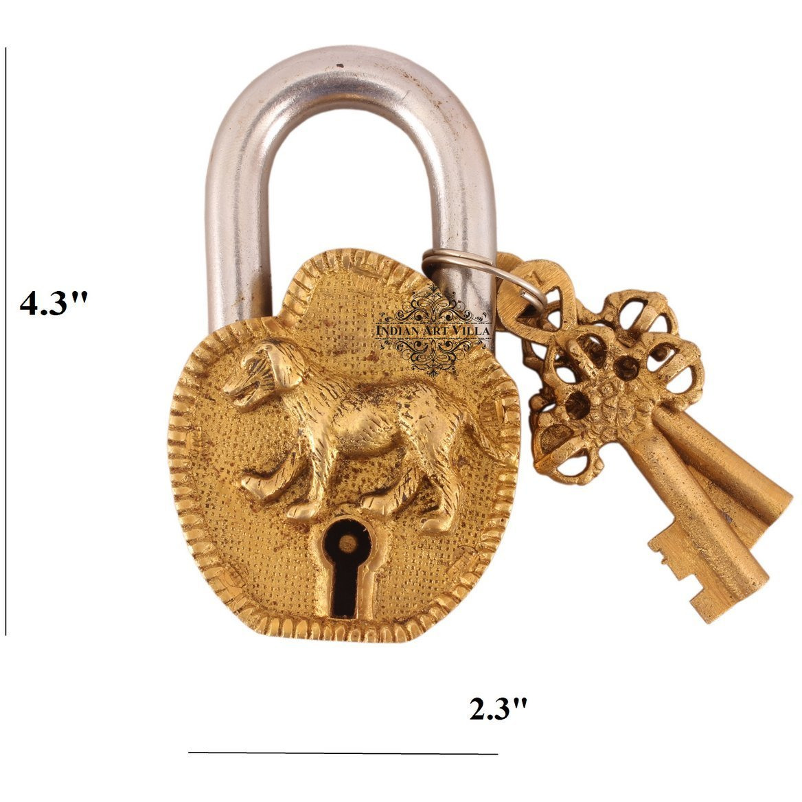 IndianArtVila Brass Vintage Style Dog Design chatar sword designer with 2 Keys