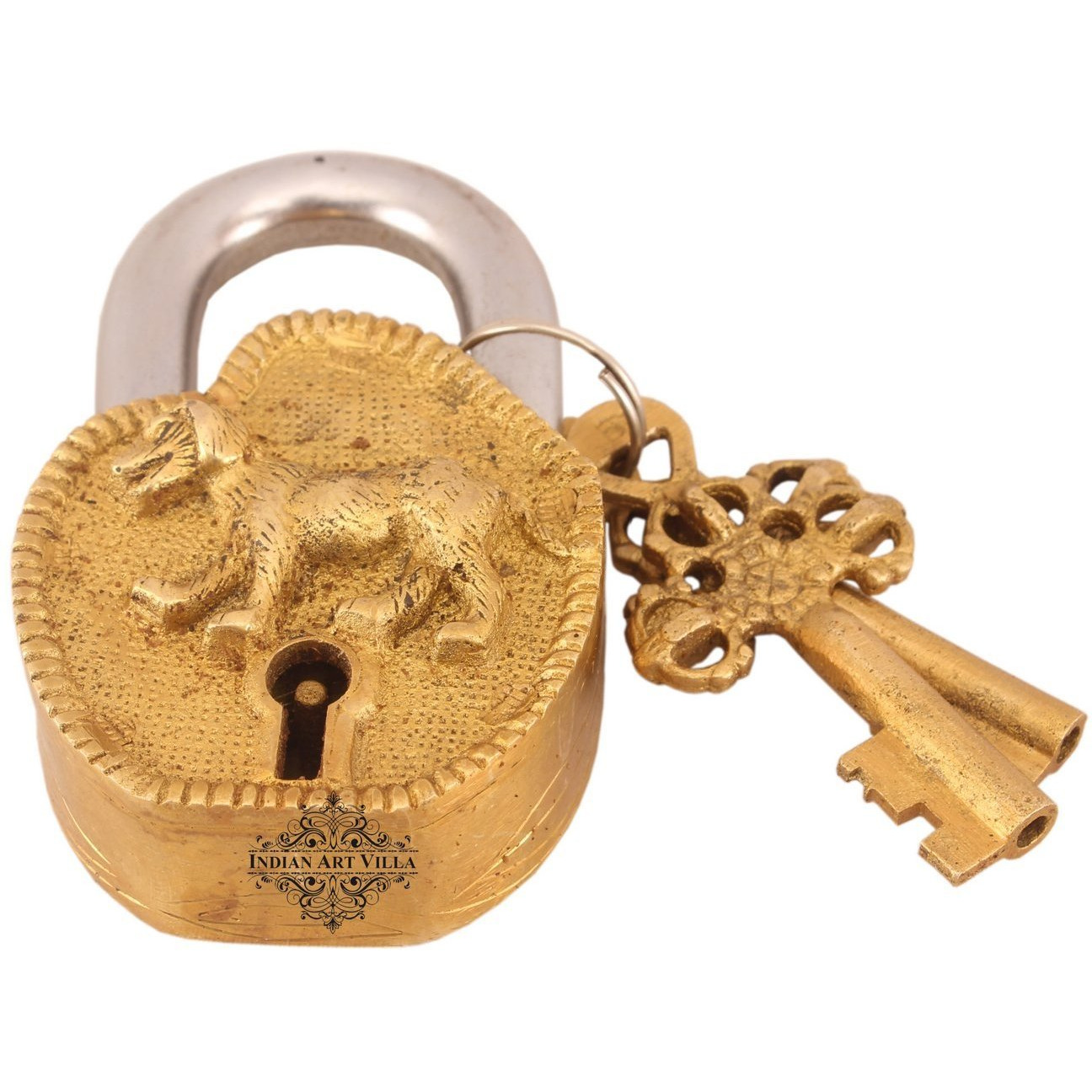 IndianArtVila Brass Vintage Style Dog Design chatar sword designer with 2 Keys