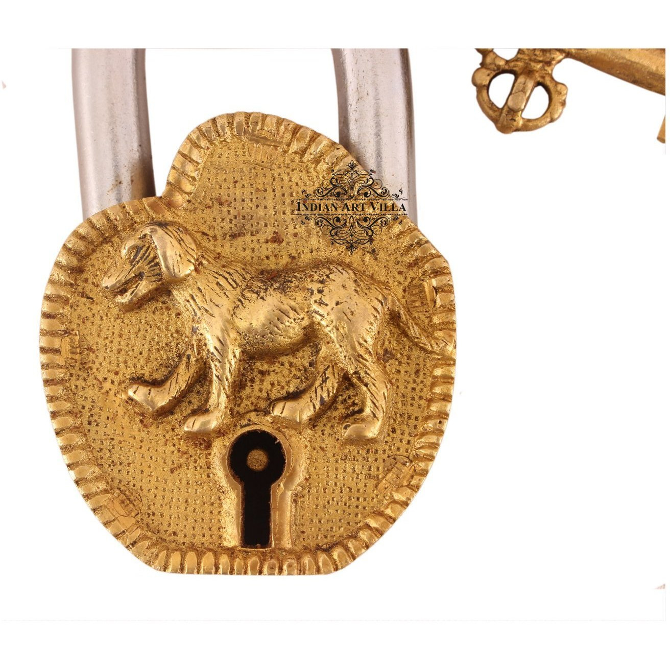 IndianArtVila Brass Vintage Style Dog Design chatar sword designer with 2 Keys