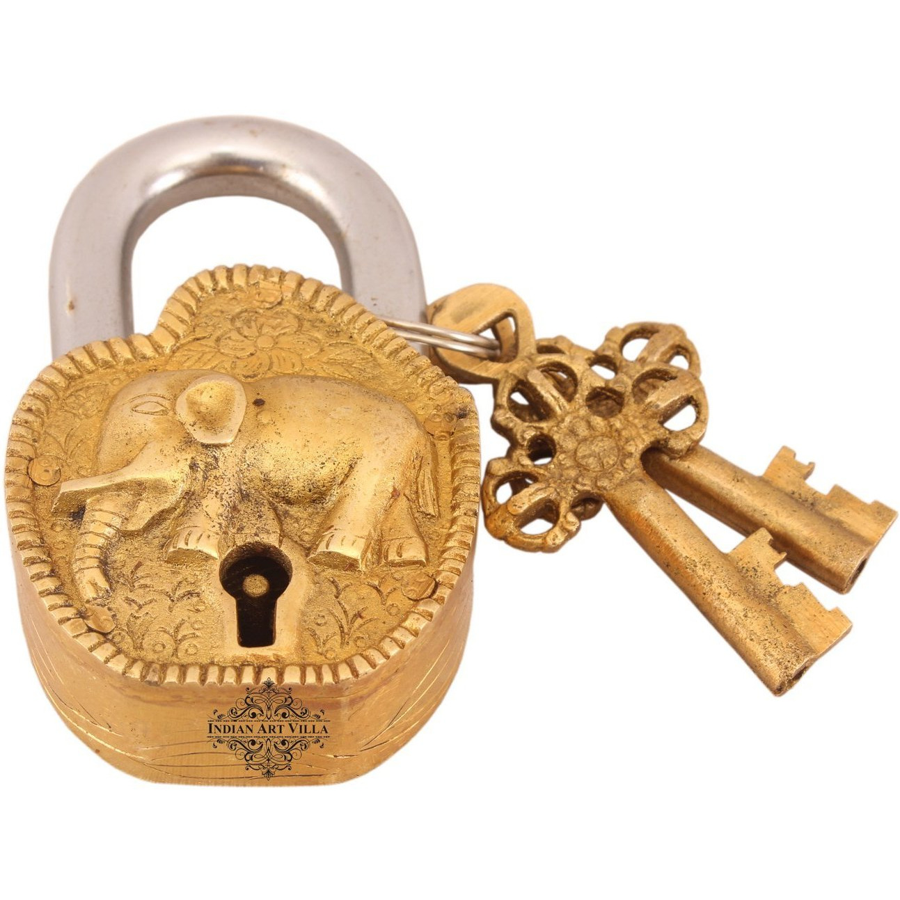 IndianArtVilla Brass Vintage Style Elephant Design chatar sword designer with 2 Keys