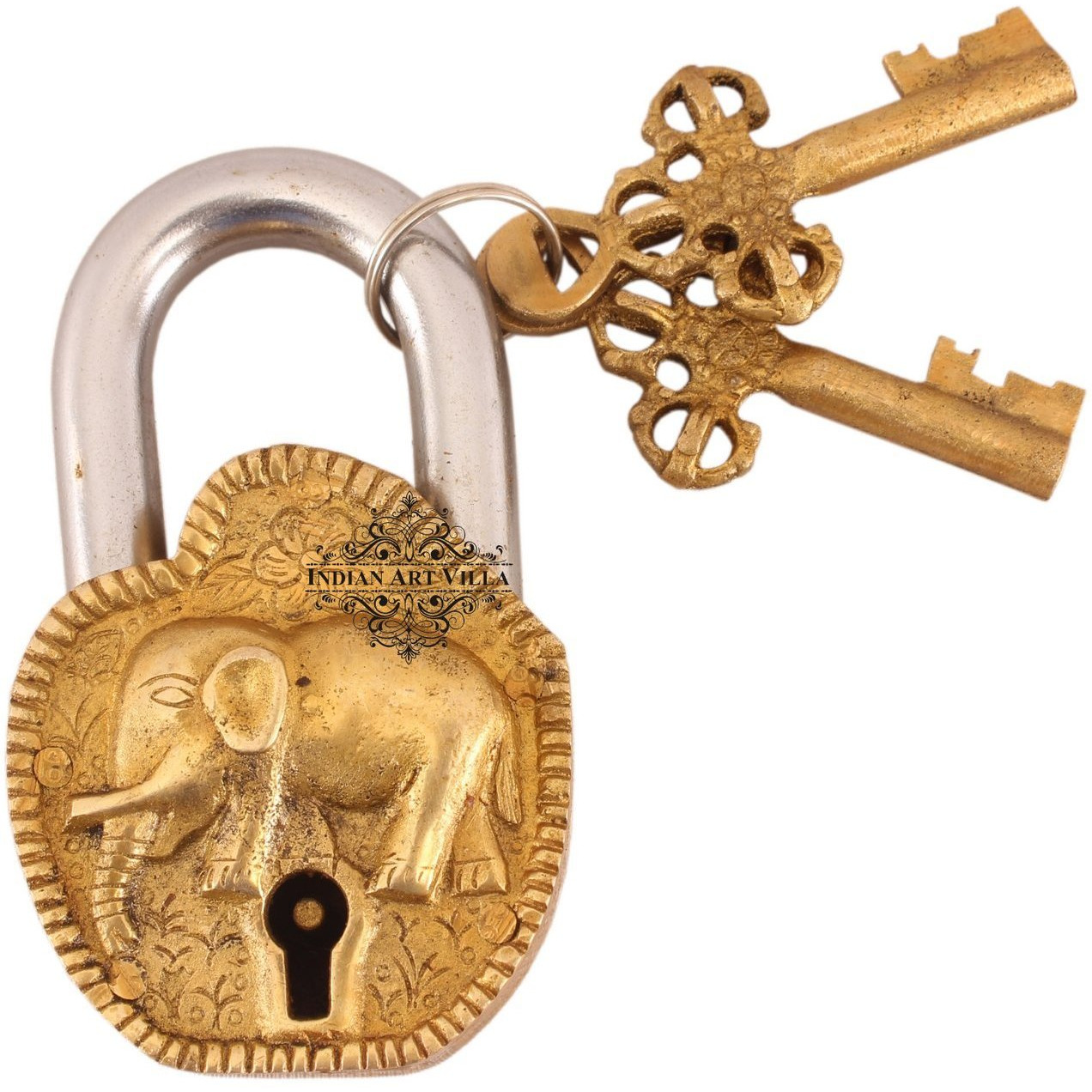 IndianArtVilla Brass Vintage Style Elephant Design chatar sword designer with 2 Keys