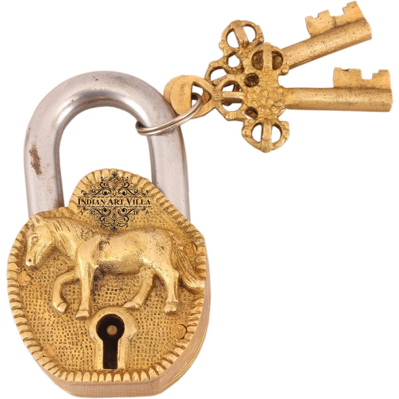 IndianArtVilla Brass Vintage Style Horse Design chatar sword designer with 2 Keys
