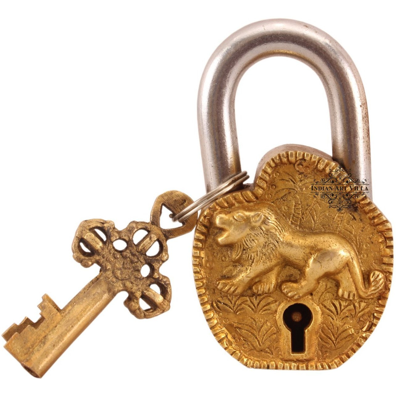 IndianArtVilla Brass Vintage Style Lion Design chatar sword designer with 2 Keys