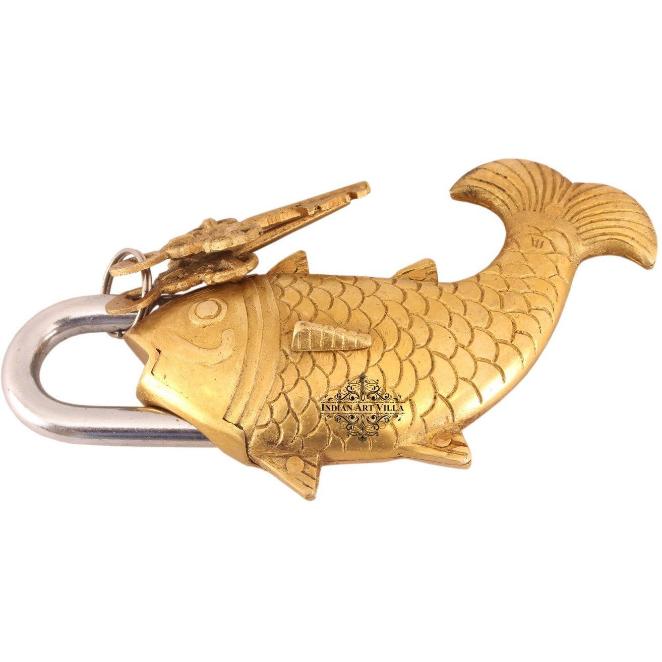 IndianArtVilla Brass Vintage Style Fish Shape chatar sword designer with 2 Keys