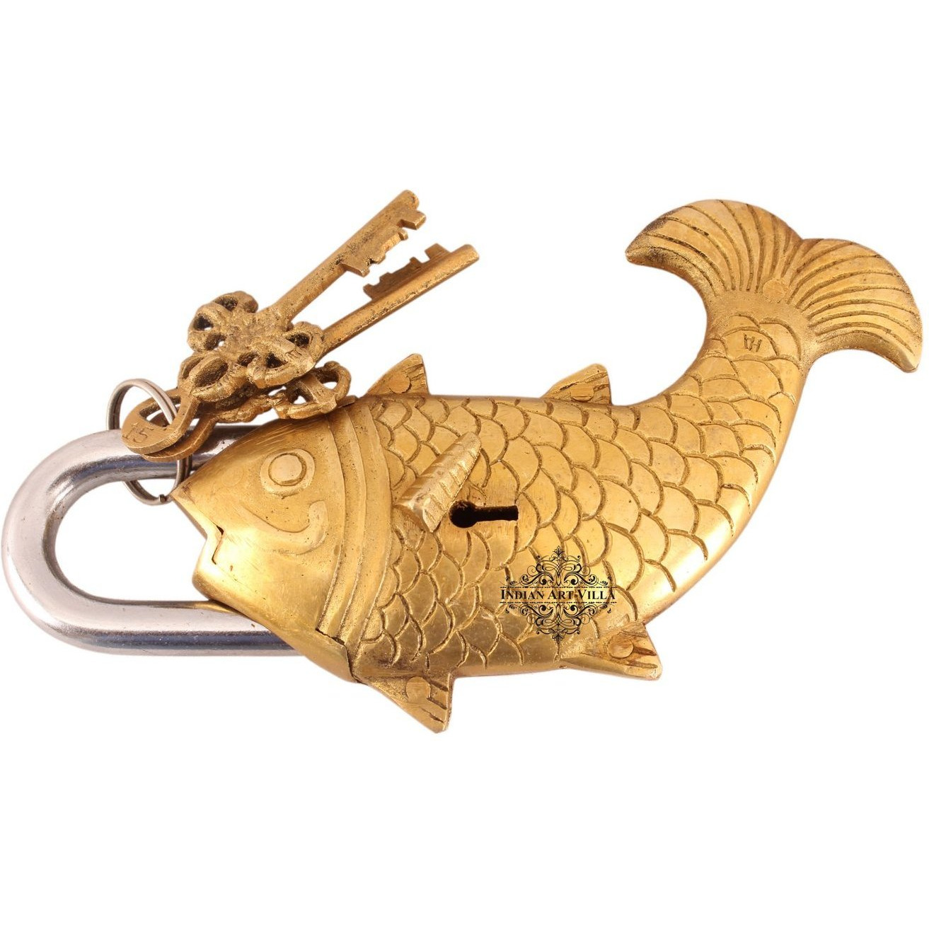 IndianArtVilla Brass Vintage Style Fish Shape chatar sword designer with 2 Keys