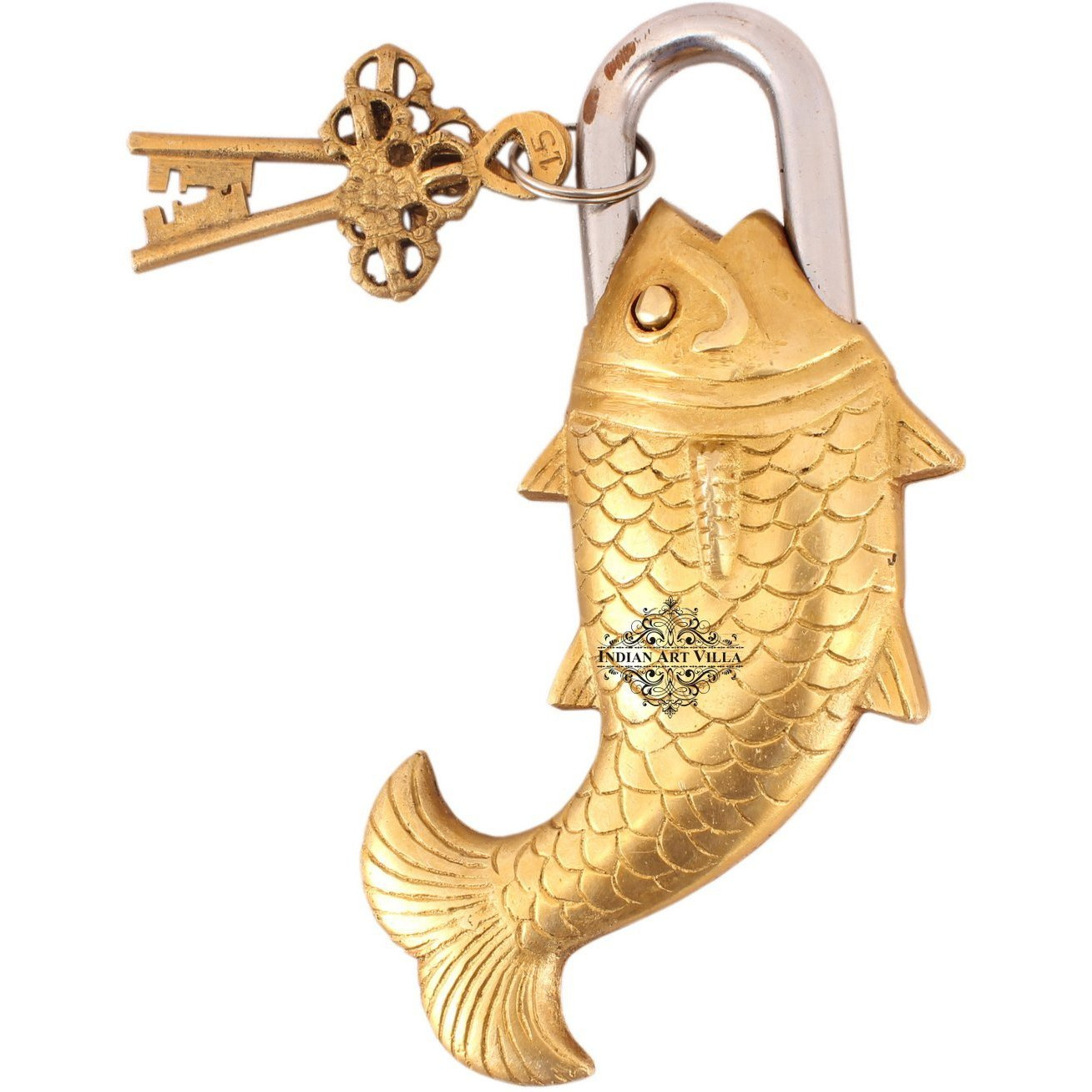 IndianArtVilla Brass Vintage Style Fish Shape chatar sword designer with 2 Keys