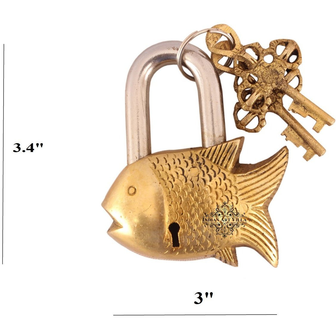 IndianArtVilla Brass Vintage Style Small Fish Shape chatar sword designer with 2 Keys