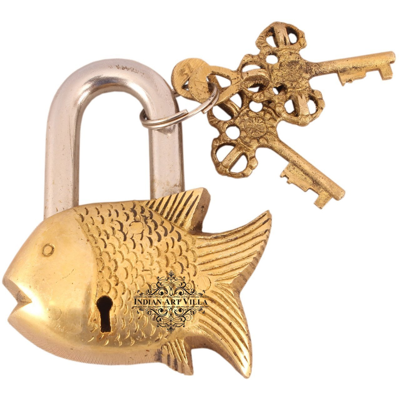 IndianArtVilla Brass Vintage Style Small Fish Shape chatar sword designer with 2 Keys