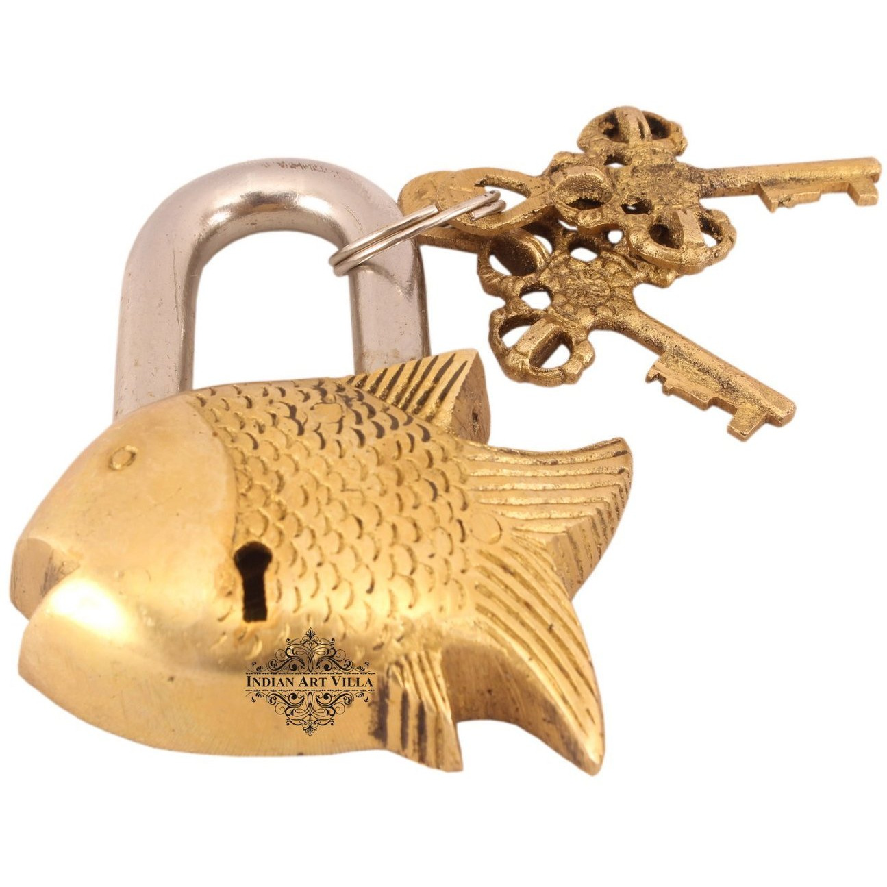 IndianArtVilla Brass Vintage Style Small Fish Shape chatar sword designer with 2 Keys