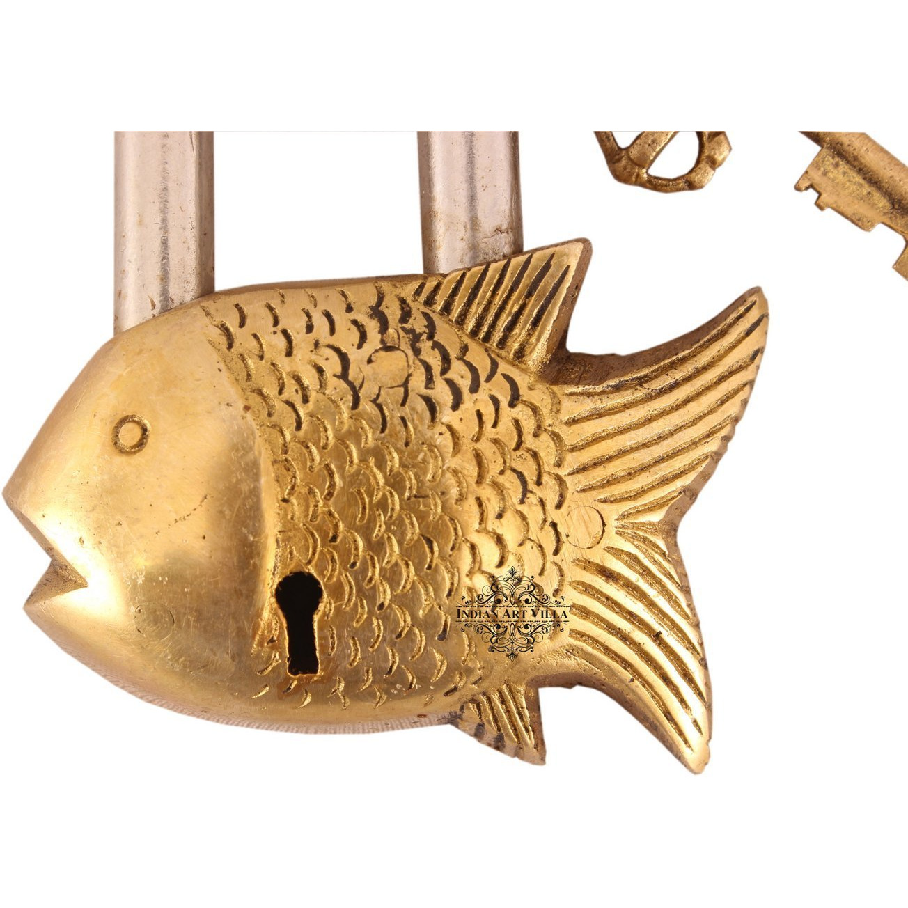IndianArtVilla Brass Vintage Style Small Fish Shape chatar sword designer with 2 Keys