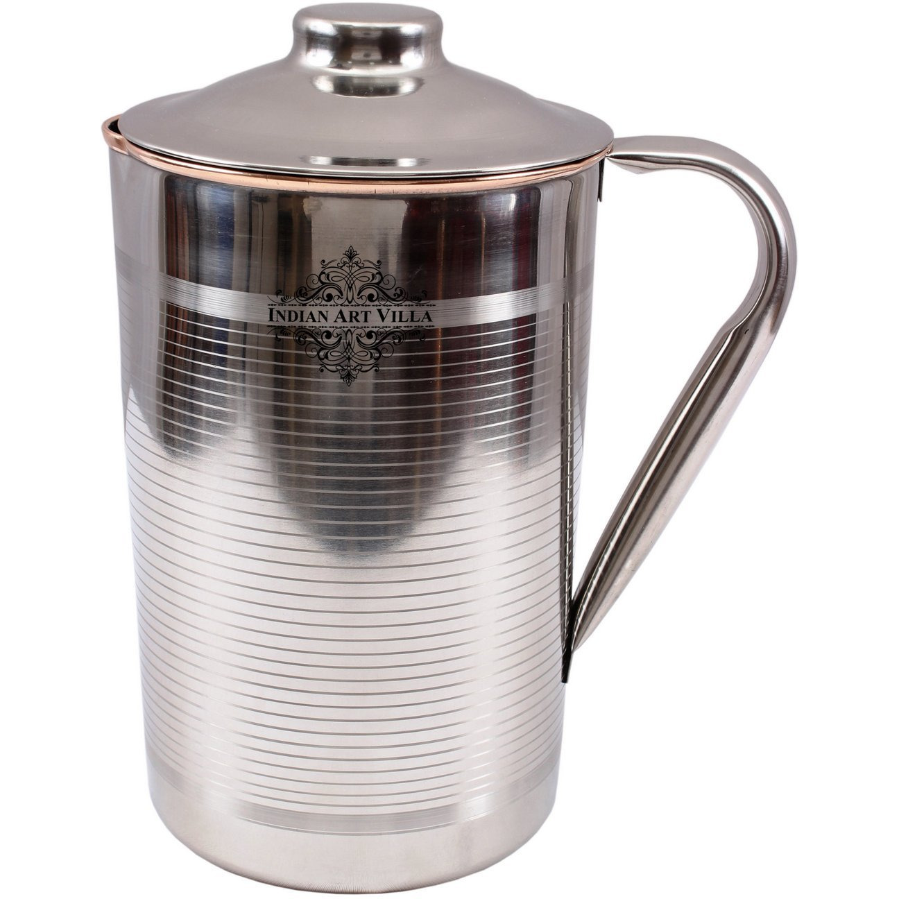 IndianArtVilla Steel Copper Lining Design Jug PitcherAyurveda Healing54 OZ