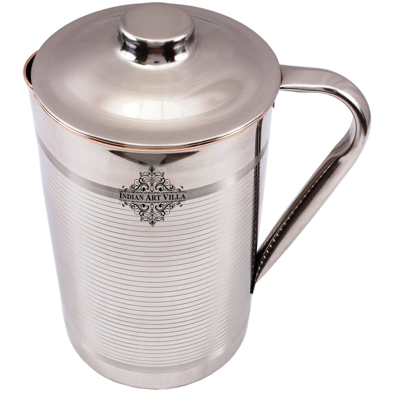 IndianArtVilla Steel Copper Lining Design Jug PitcherAyurveda Healing54 OZ