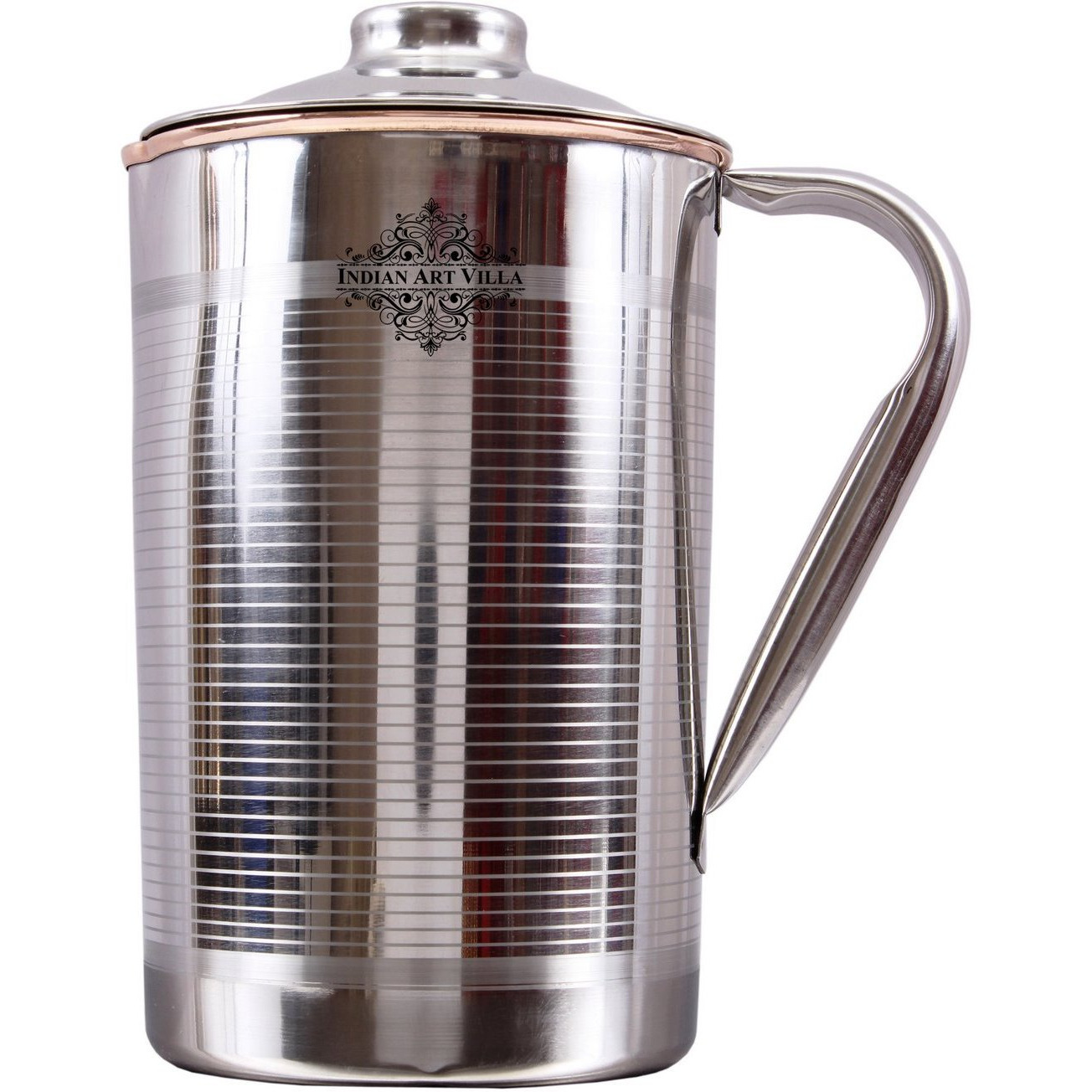 IndianArtVilla Steel Copper Lining Design Jug PitcherAyurveda Healing67 OZ