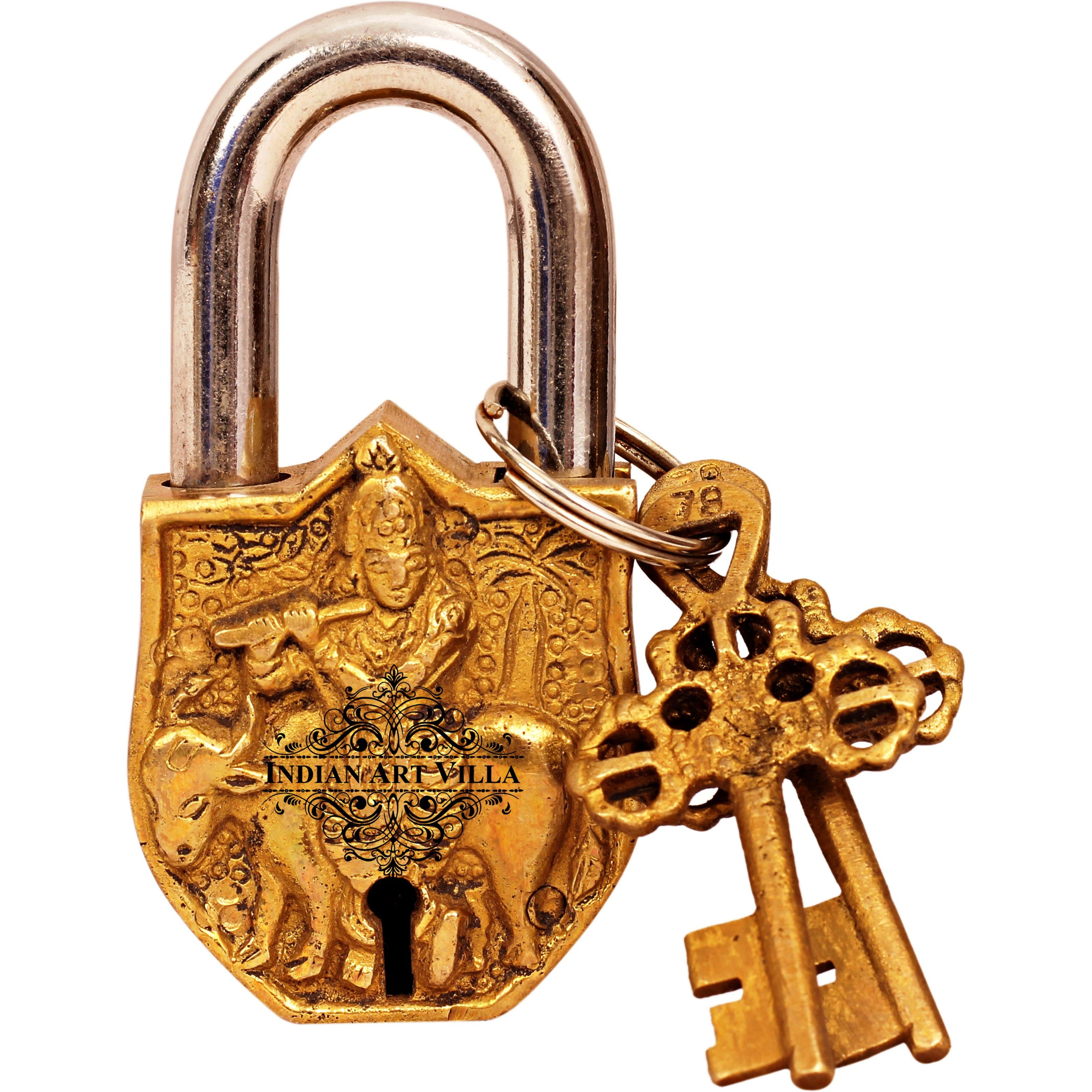 IndianArtVilla Handmade Brass Krishna Ji Design chatar sword designerDoor chatar sword designerHeight 3.2