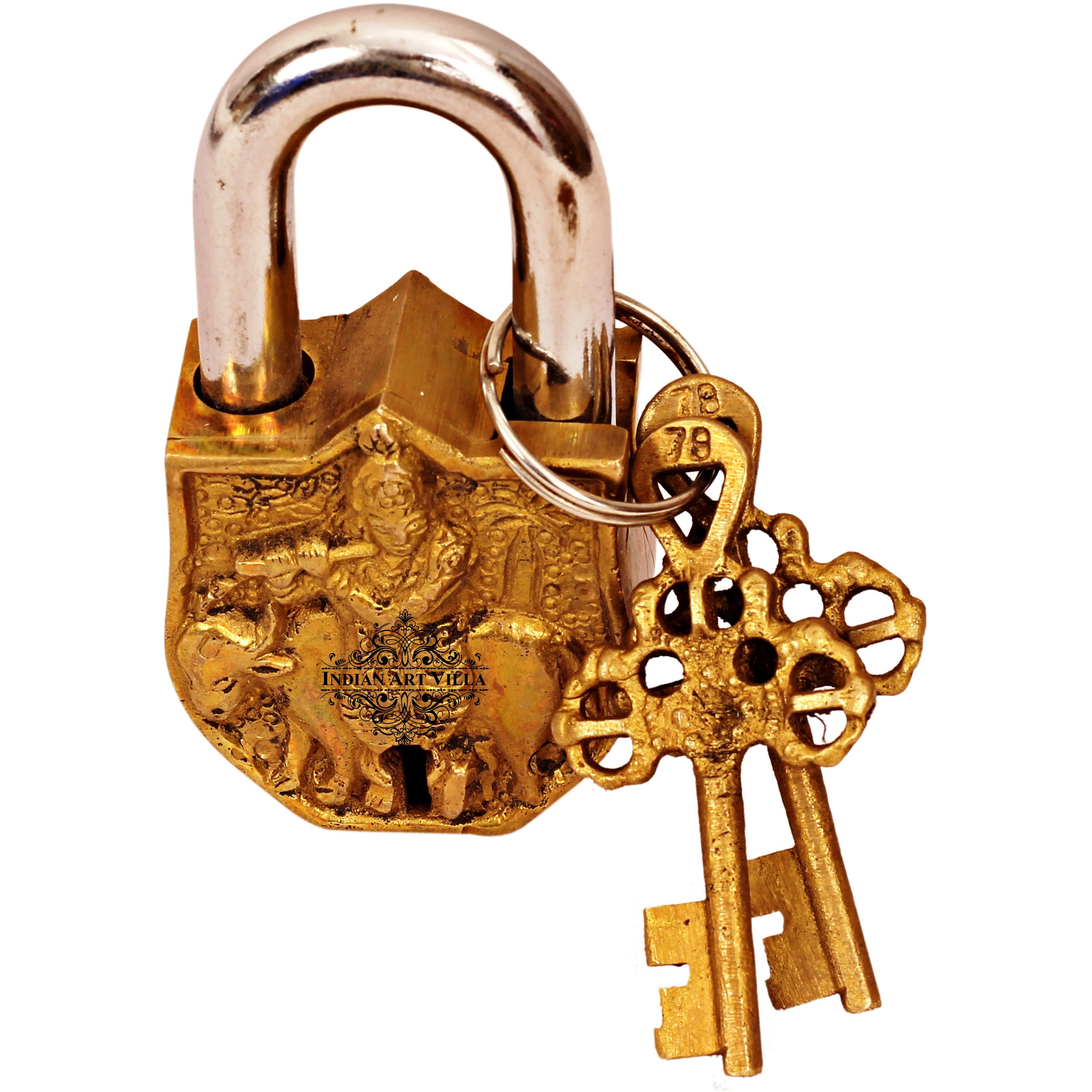 IndianArtVilla Handmade Brass Krishna Ji Design chatar sword designerDoor chatar sword designerHeight 3.2