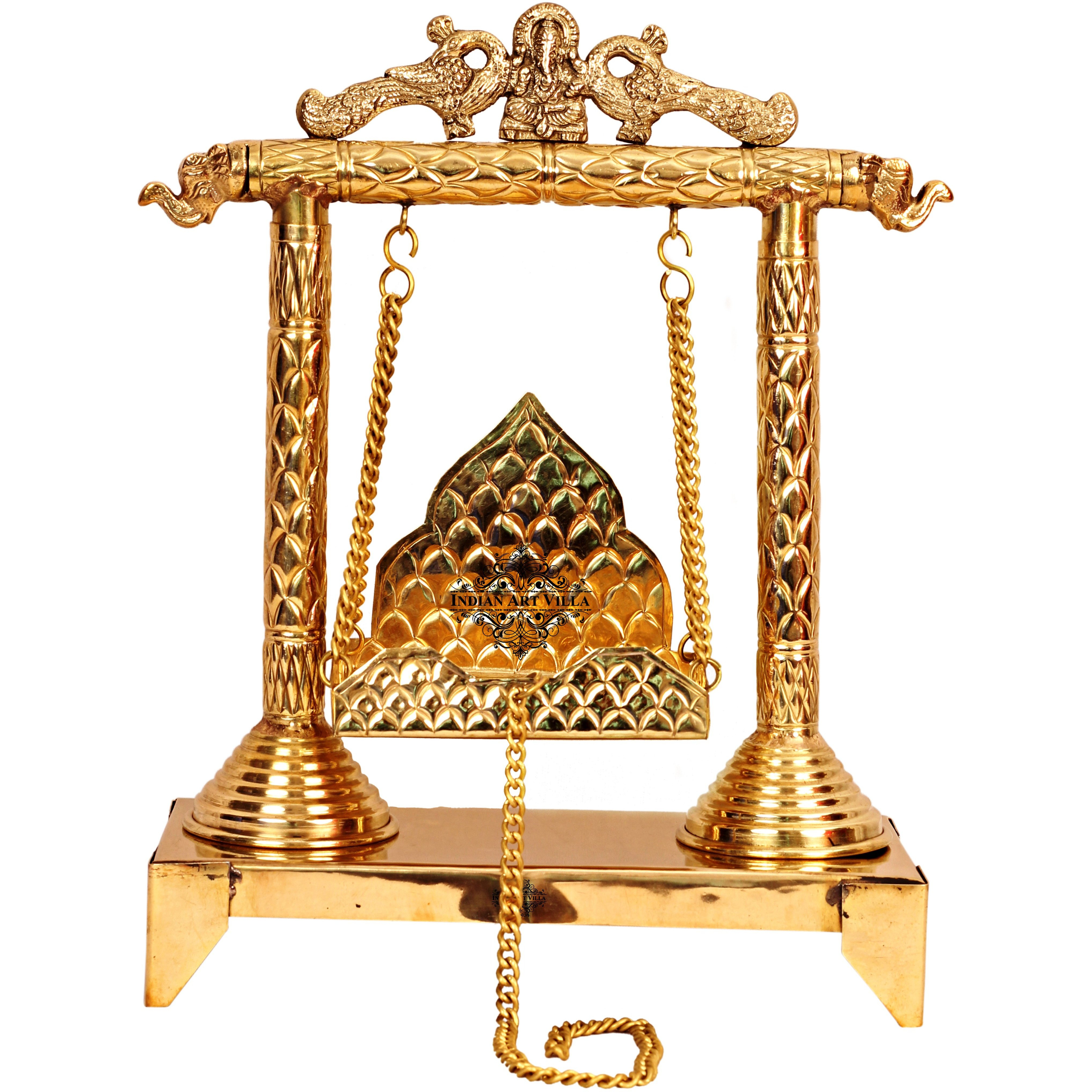 IndianArtVilla Ganesh Ji Design Brass Jhula Swing for Ladu Gopal Ji Lord Ganesha