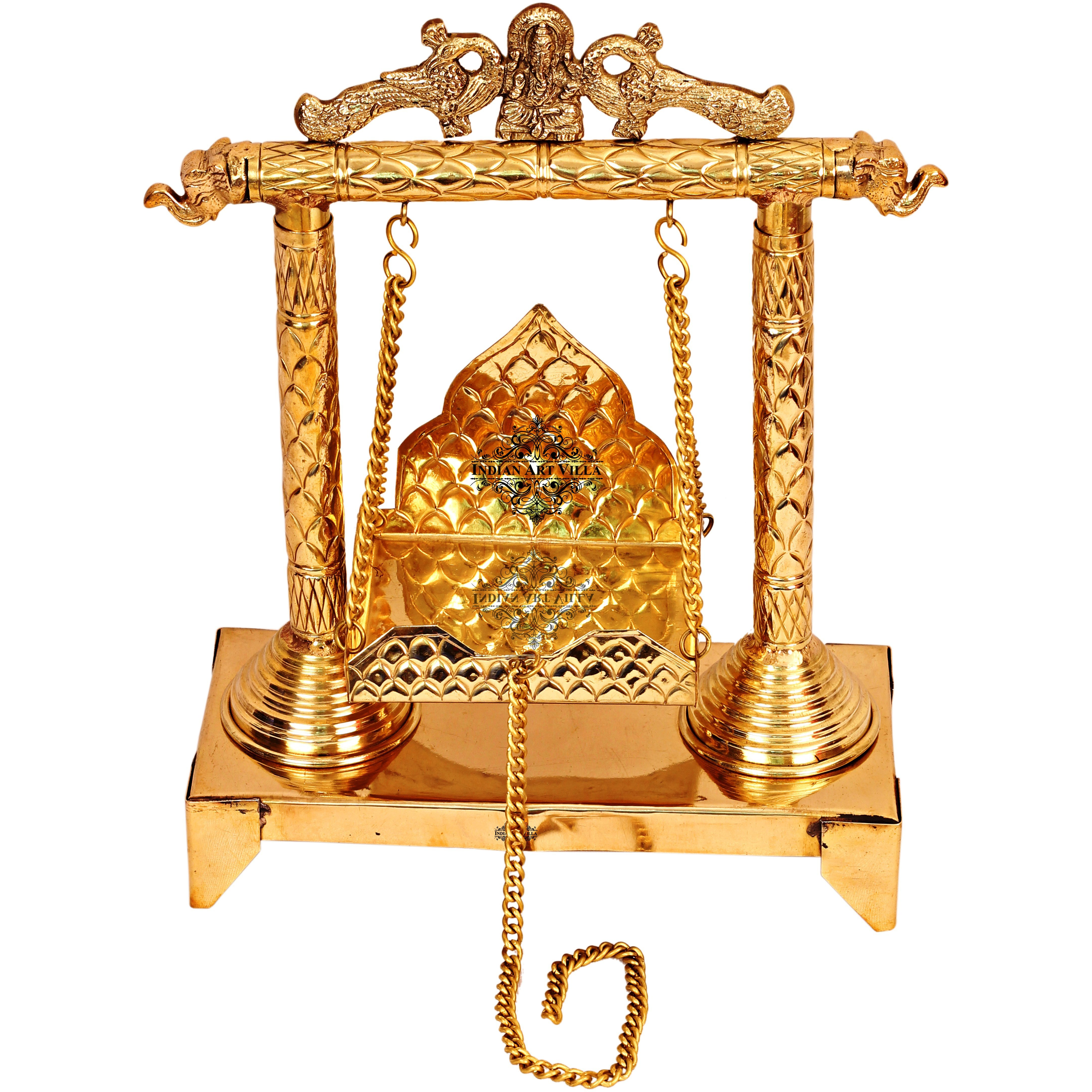 IndianArtVilla Ganesh Ji Design Brass Jhula Swing for Ladu Gopal Ji Lord Ganesha