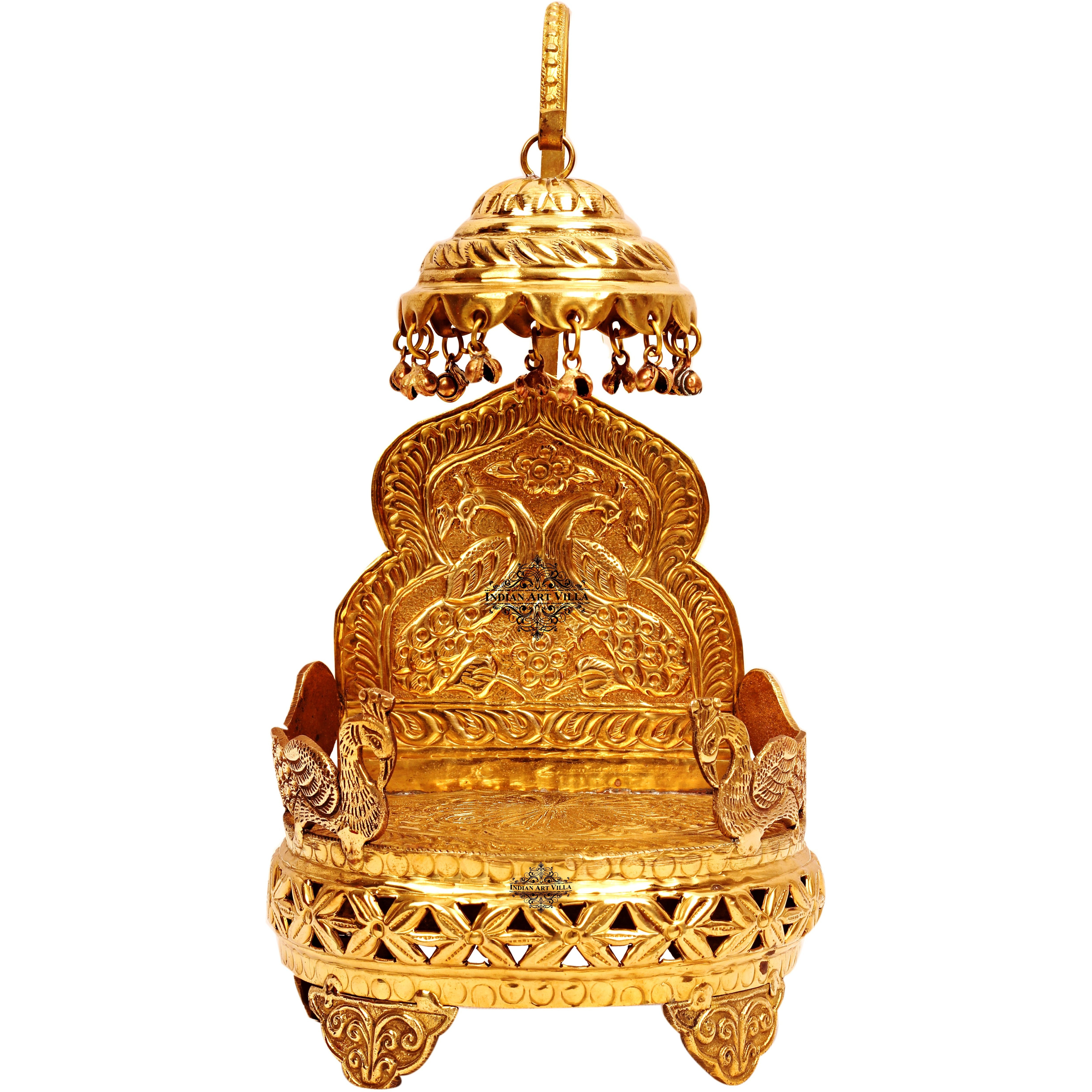IndianArtVilla Peacock Design Brass Round Singhasan Chair of God11  Height
