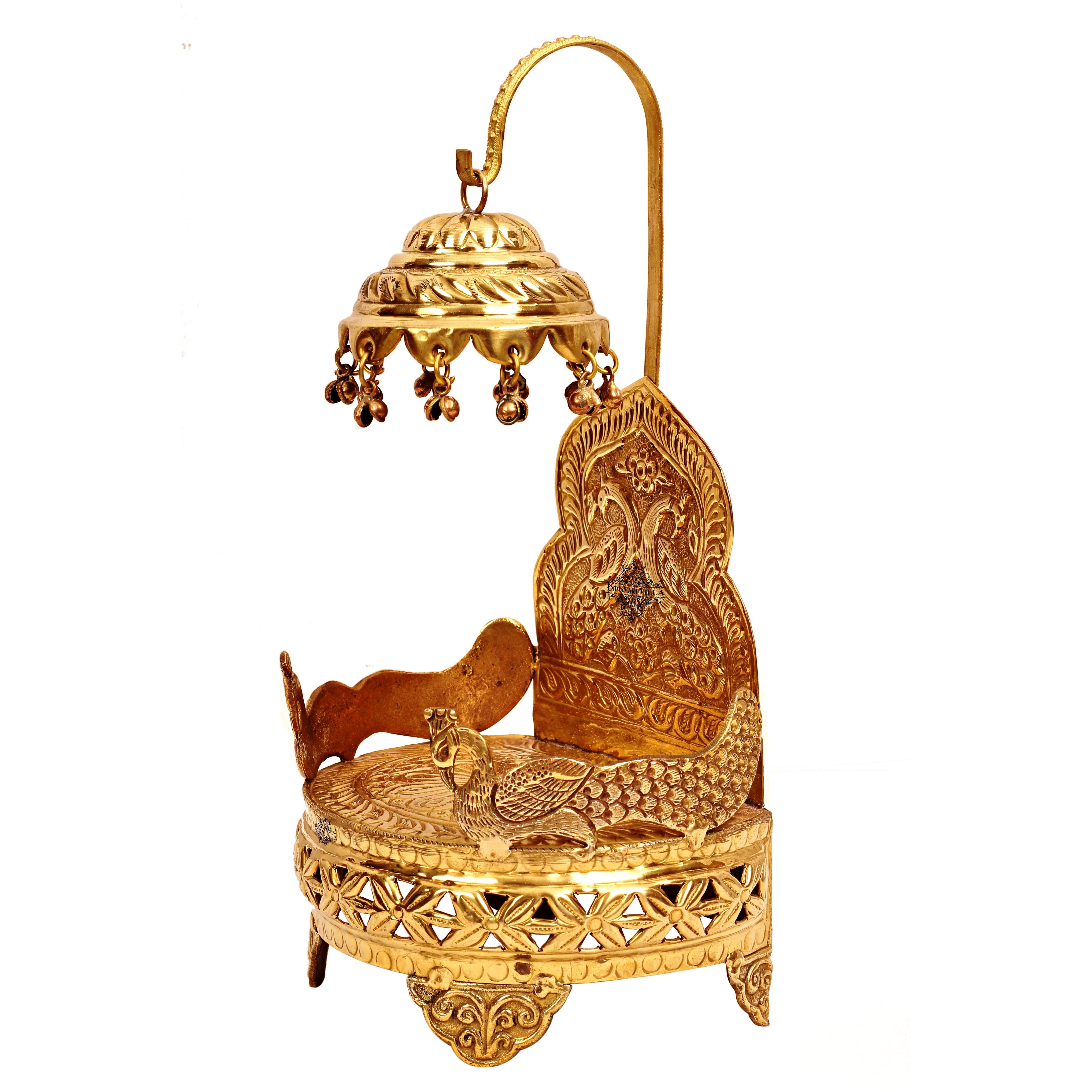 IndianArtVilla Peacock Design Brass Round Singhasan Chair of God11  Height