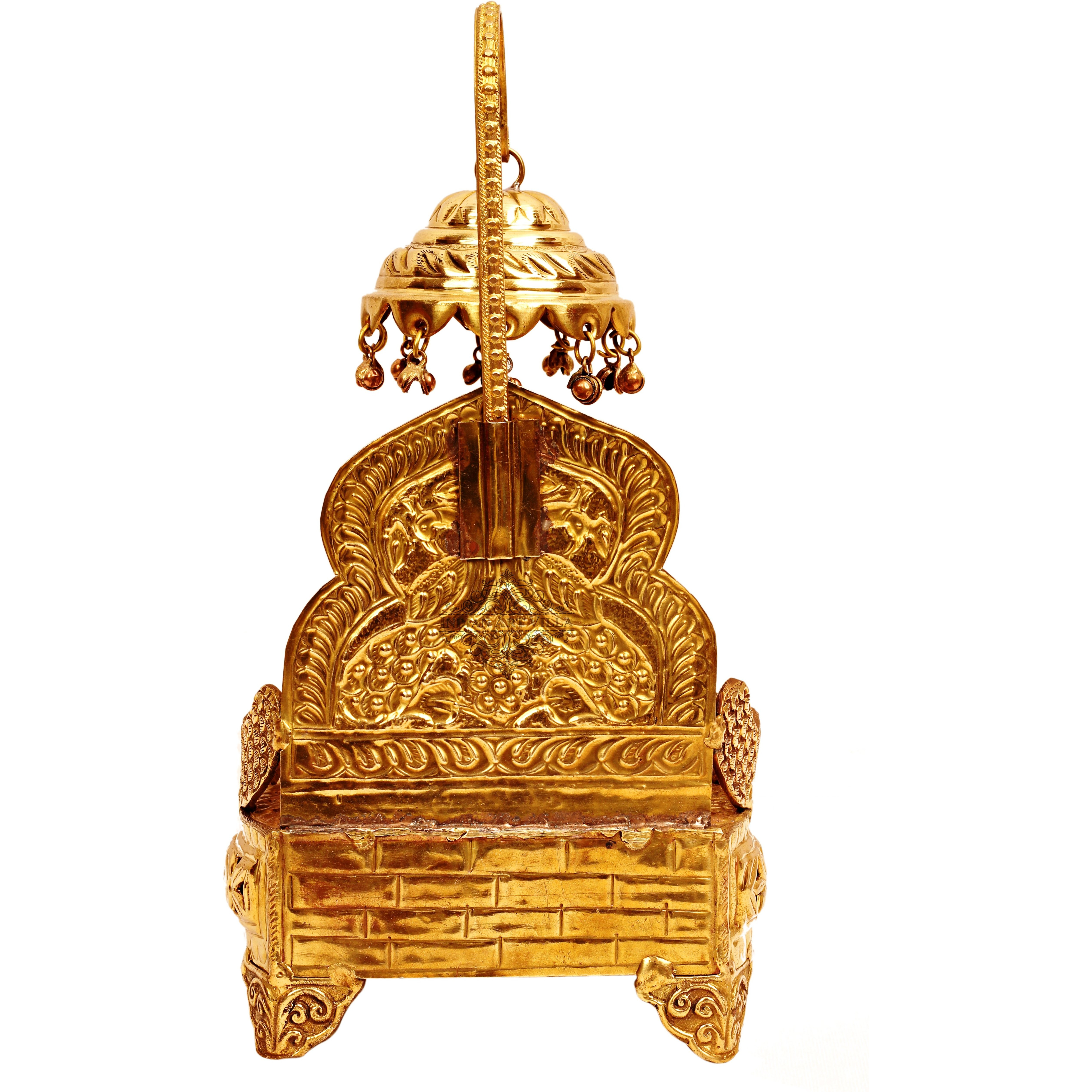 IndianArtVilla Peacock Design Brass Round Singhasan Chair of God11  Height