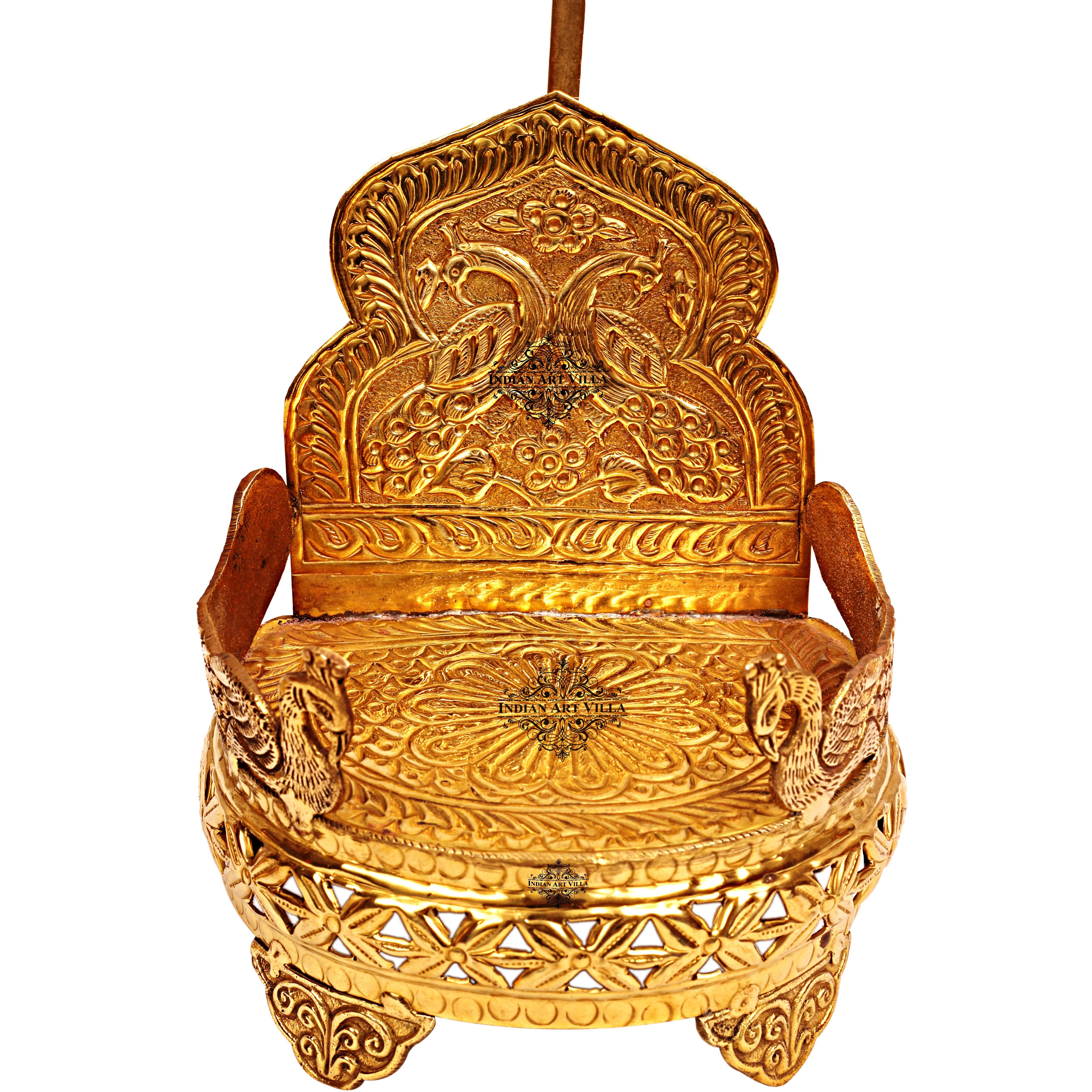 IndianArtVilla Peacock Design Brass Round Singhasan Chair of God11  Height