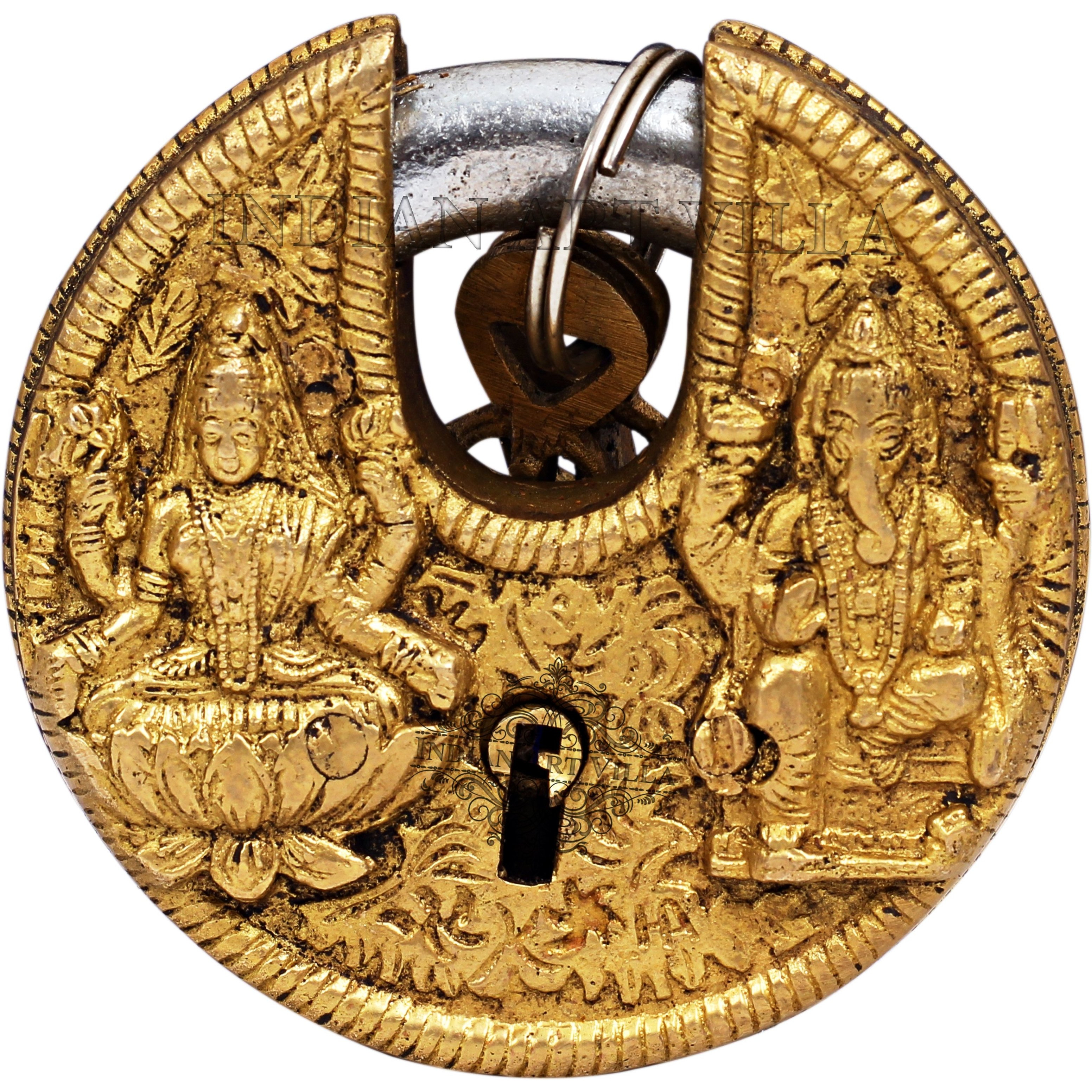 IndianArtVilla Ganesh Lakshmi Ji Design Round Brass Pad chatar sword designerSecurity Safety