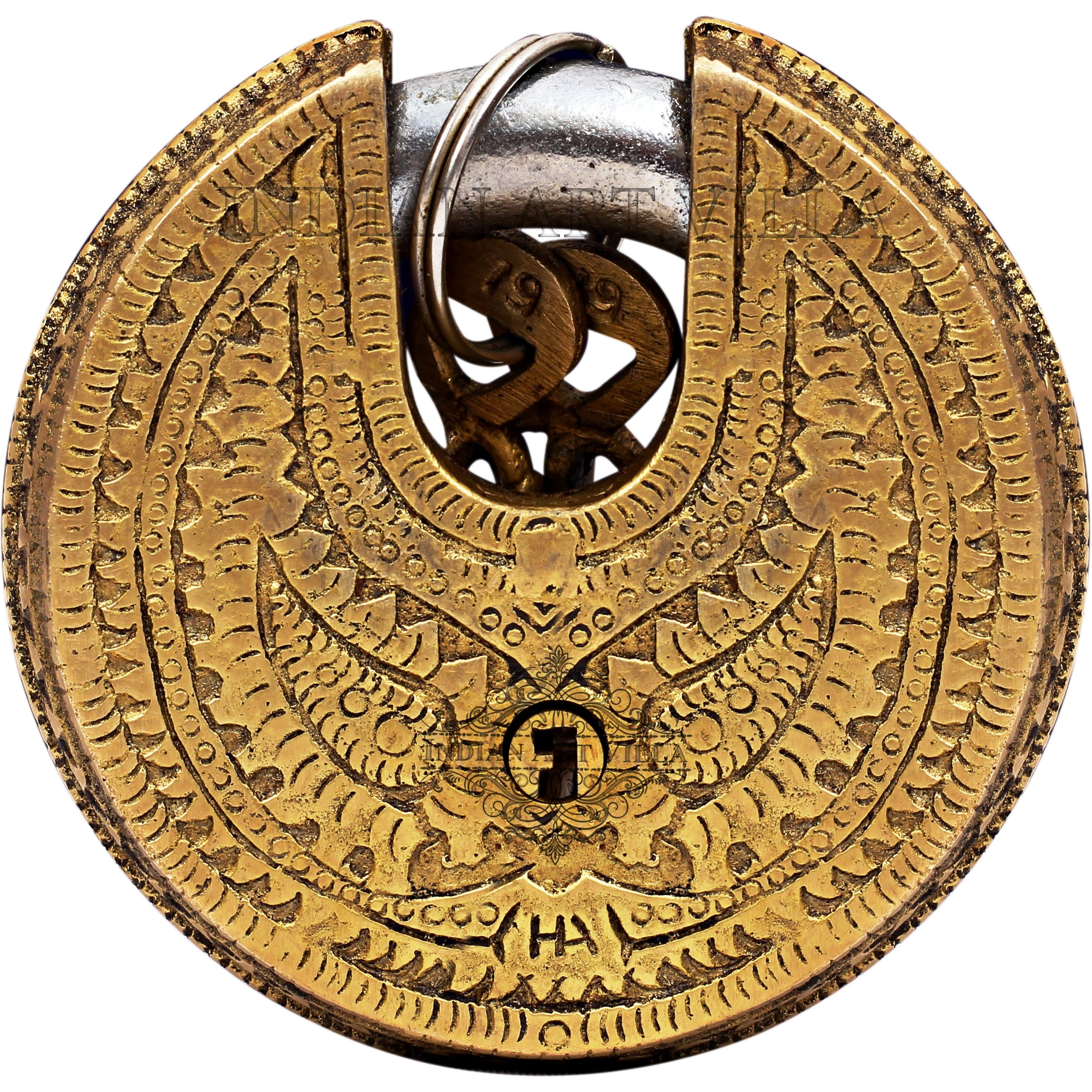IndianArtVilla Ganesh Lakshmi Ji Design Round Brass Pad chatar sword designer Security Safety