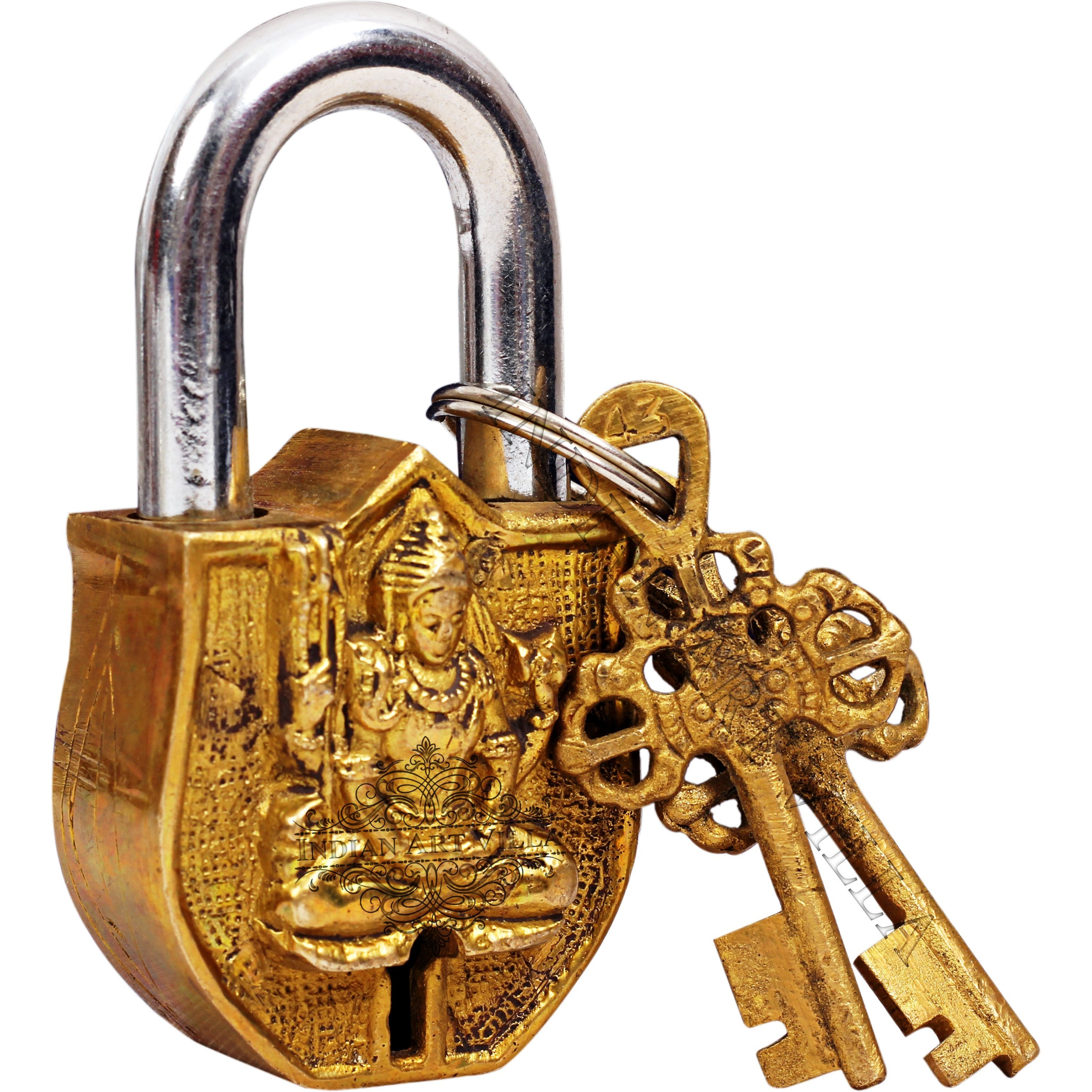 IndianArtVilla Meditating Lord Shiva Design Round Brass Security Pad chatar sword designer