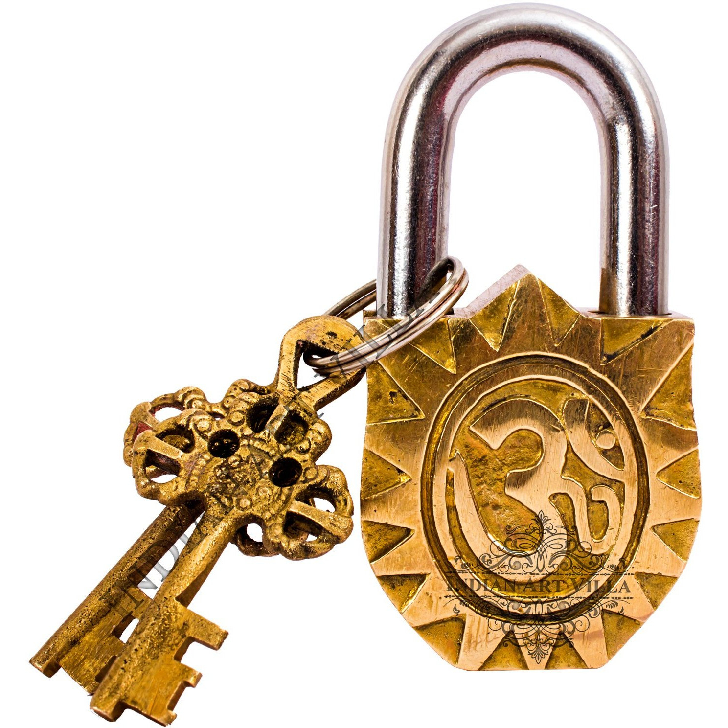 IndianArtVilla Meditating Lord Shiva Design Round Brass Security Pad chatar sword designer