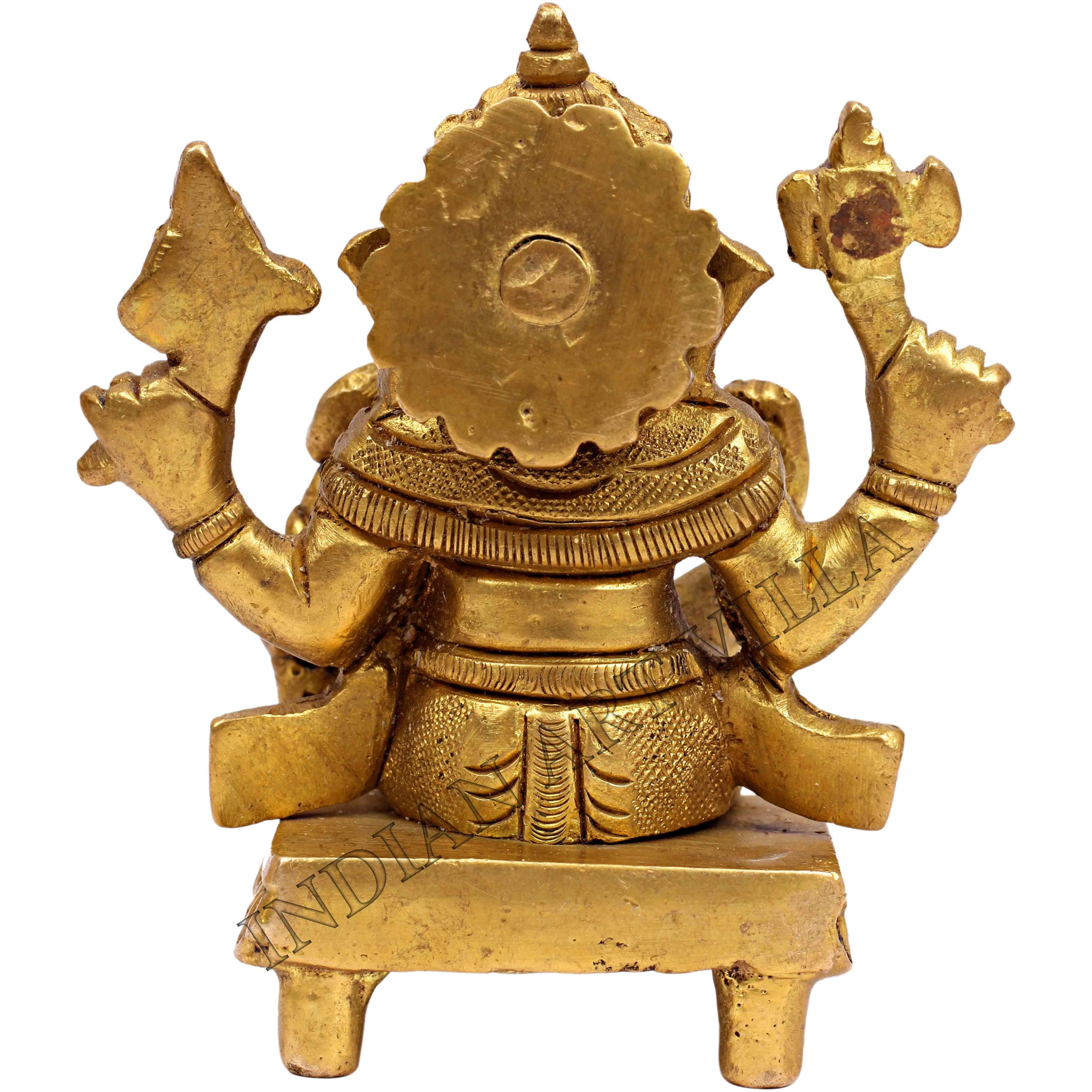 IndianArtVilla Handmade Brass God Ganesha Vinayaka God Idolheight 3.2  Gold