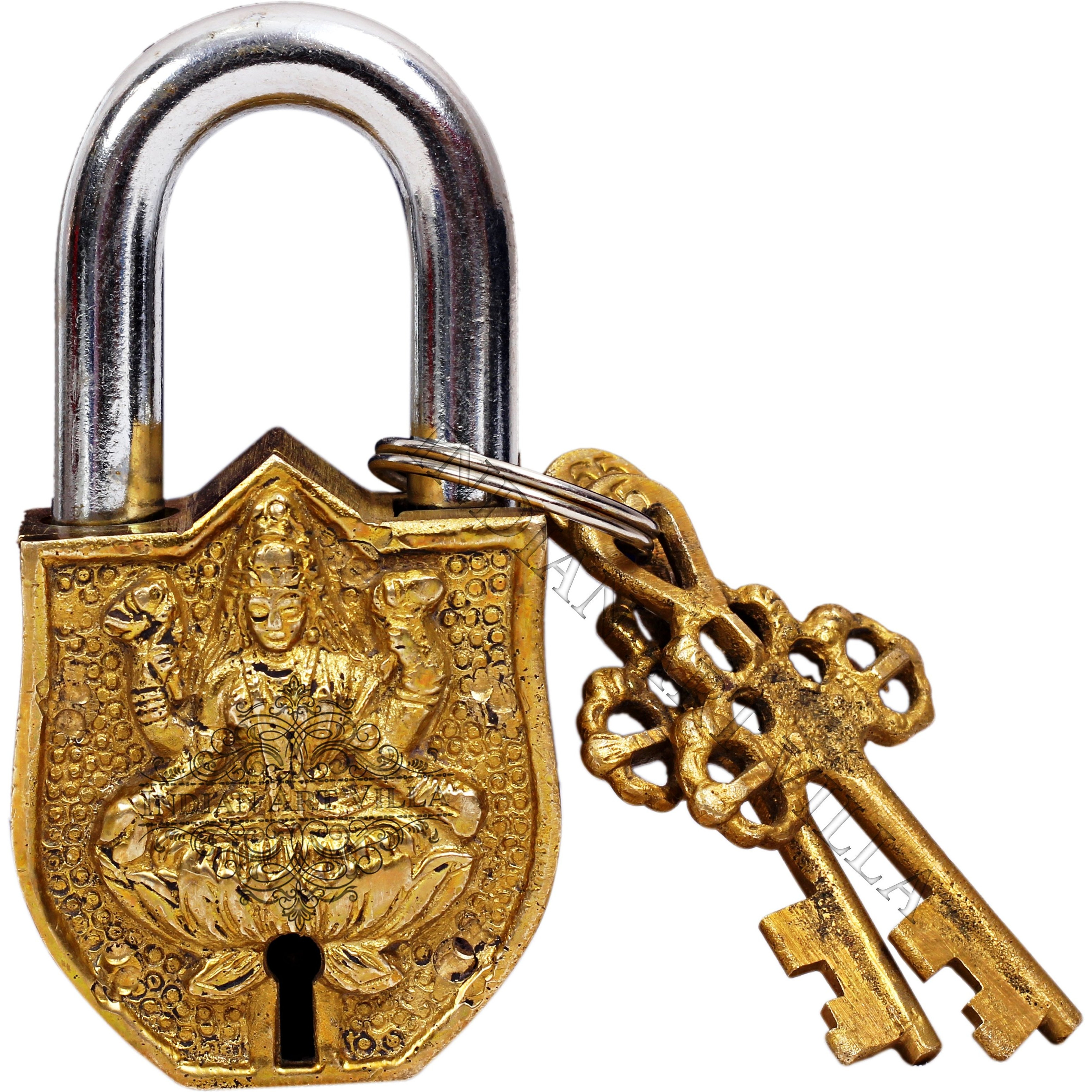 IndianArtVilla Godess Lakshmi Design Round Brass Security Pad chatar sword designer
