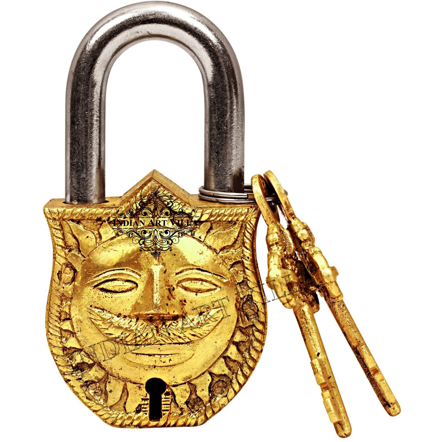 IndianArtVilla Surya Dev Smiling Sun Design Brass Pad chatar sword designer with 2 Keys