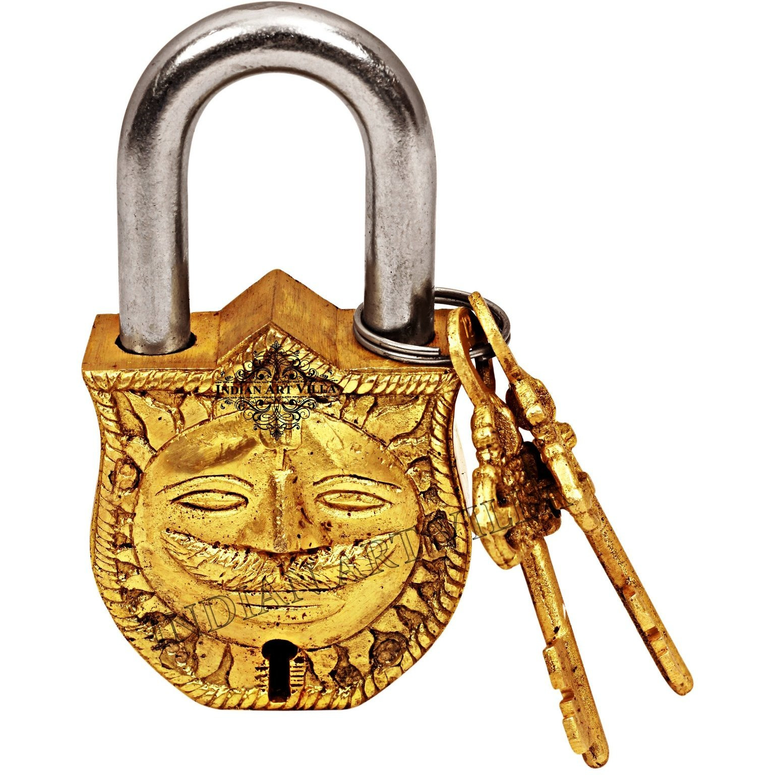 IndianArtVilla Surya Dev Smiling Sun Design Brass Pad chatar sword designer with 2 Keys