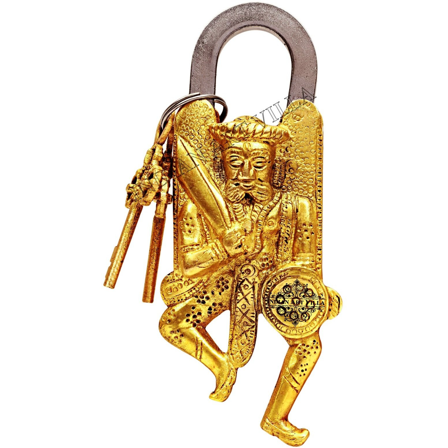 IndianArtVilla Ancient Warrior Design Brass Pad chatar sword designer with 2 Keys