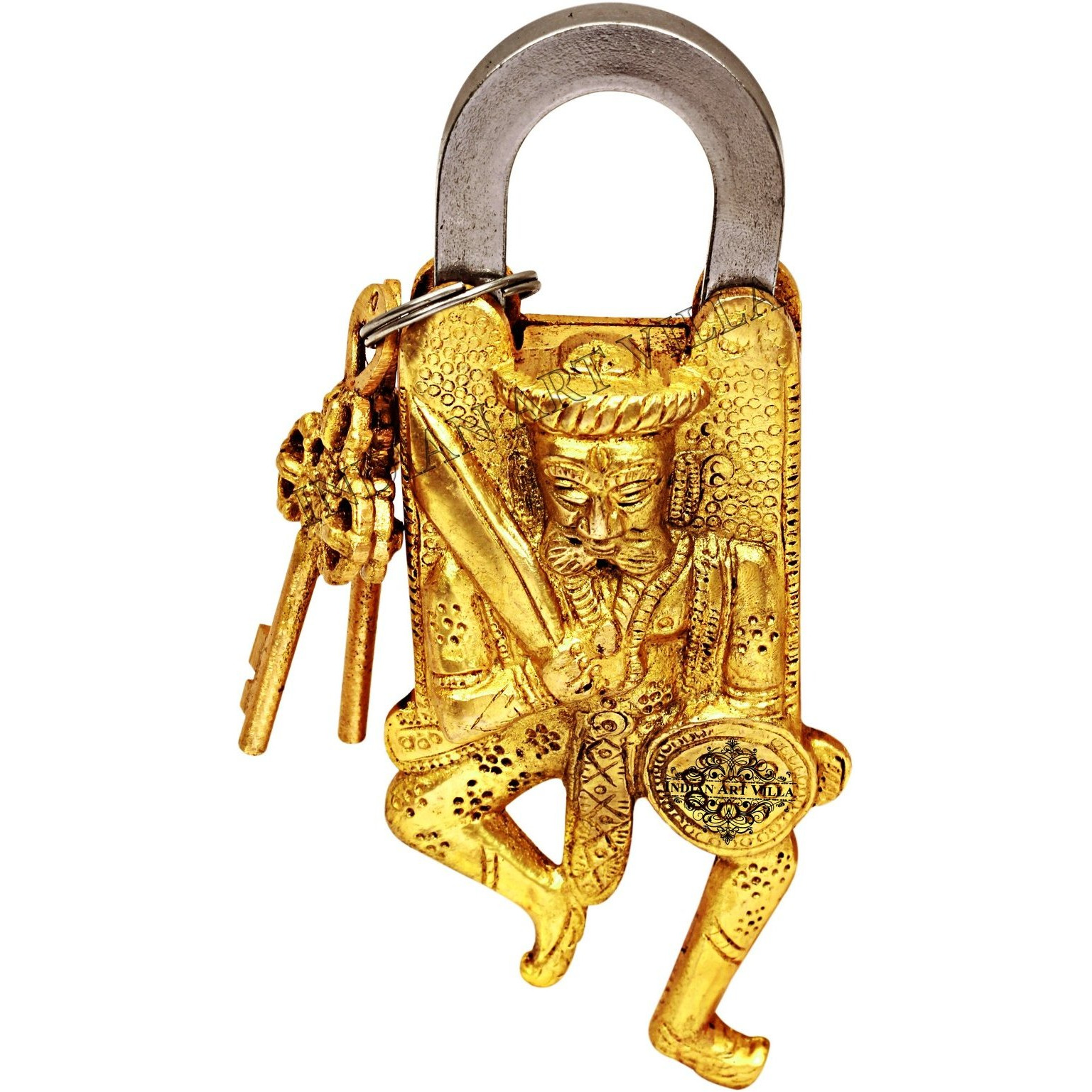 IndianArtVilla Ancient Warrior Design Brass Pad chatar sword designer with 2 Keys