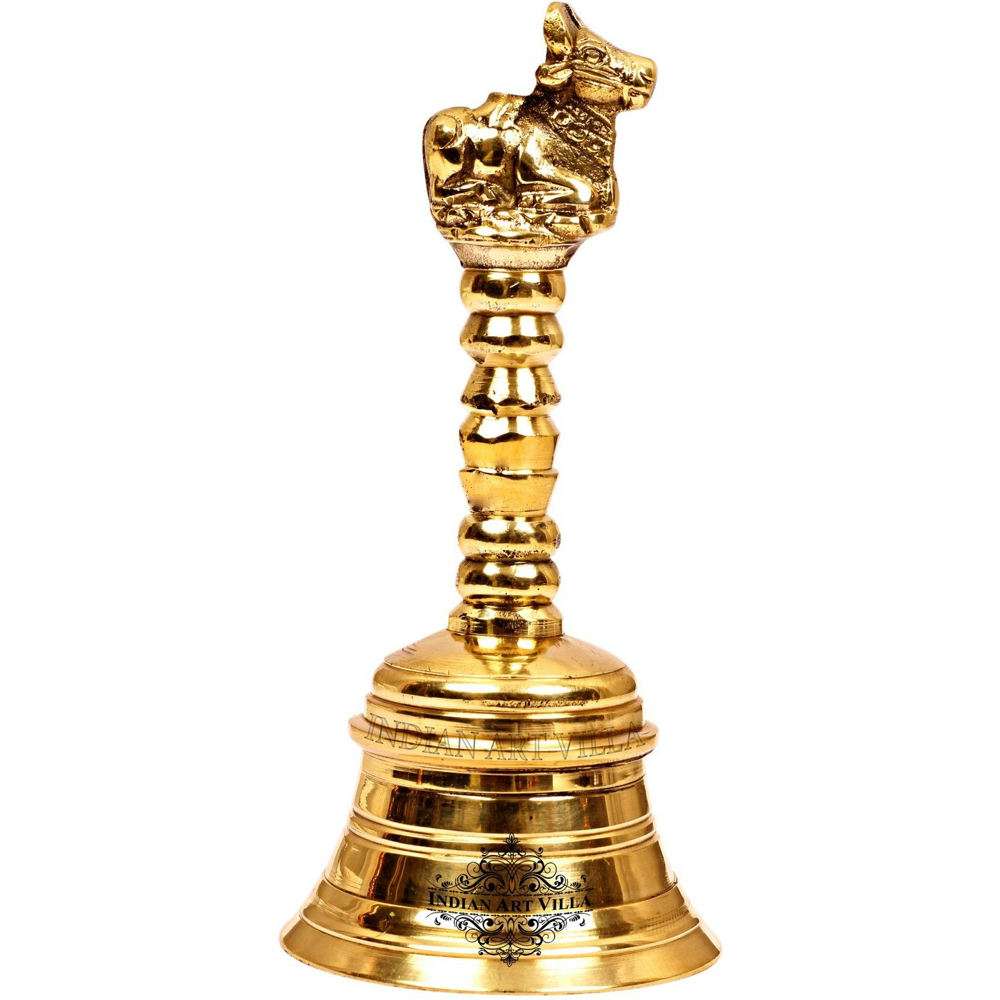 IndianArtVilla Brass Pooja Bell Ghanti with Nandi sitting on top5.5'' Inch