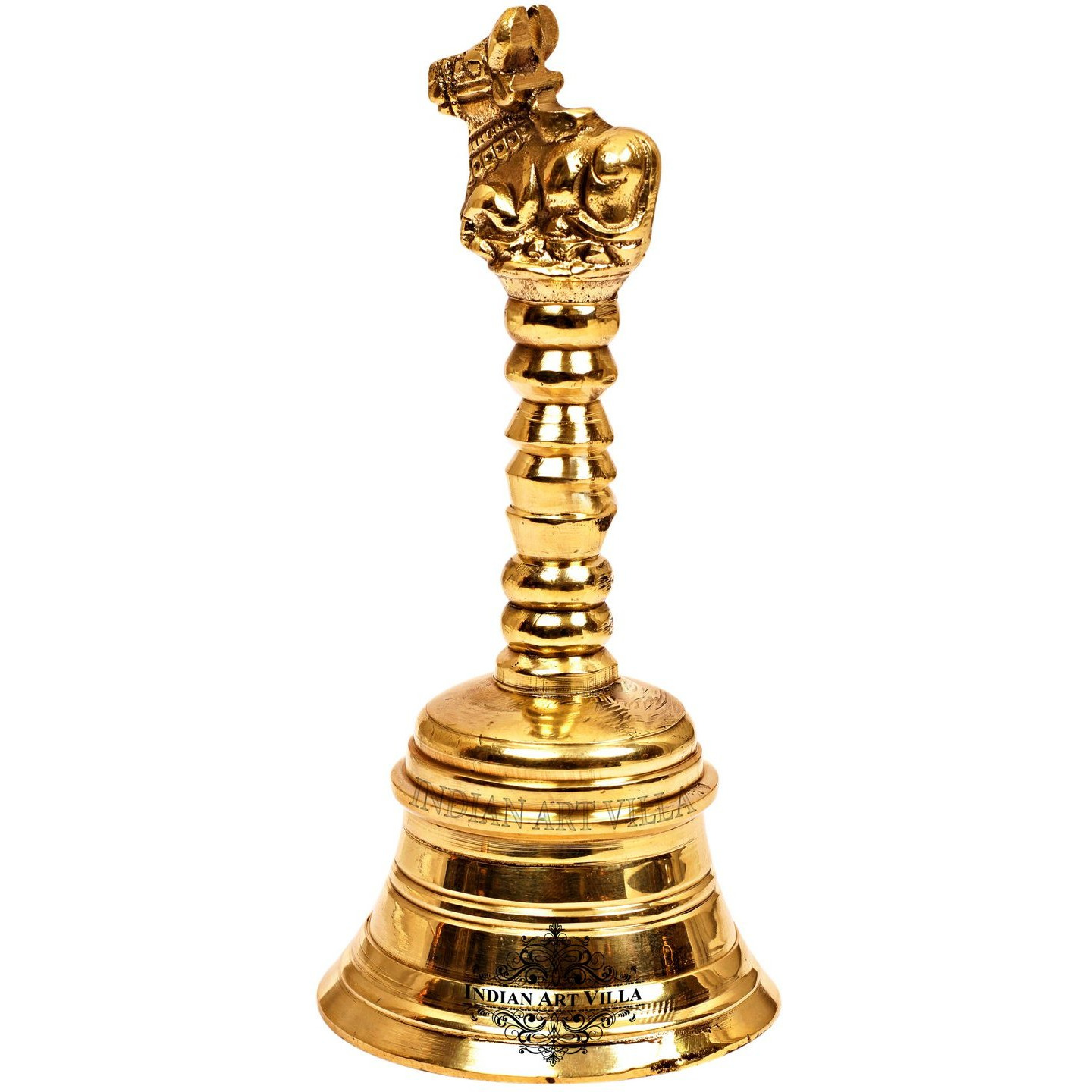 IndianArtVilla Brass Pooja Bell Ghanti with Nandi sitting on top5.5'' Inch
