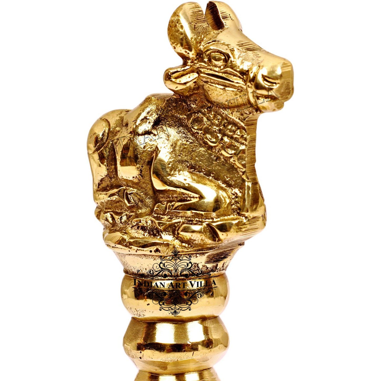 IndianArtVilla Brass Pooja Bell Ghanti with Nandi sitting on top5.5'' Inch