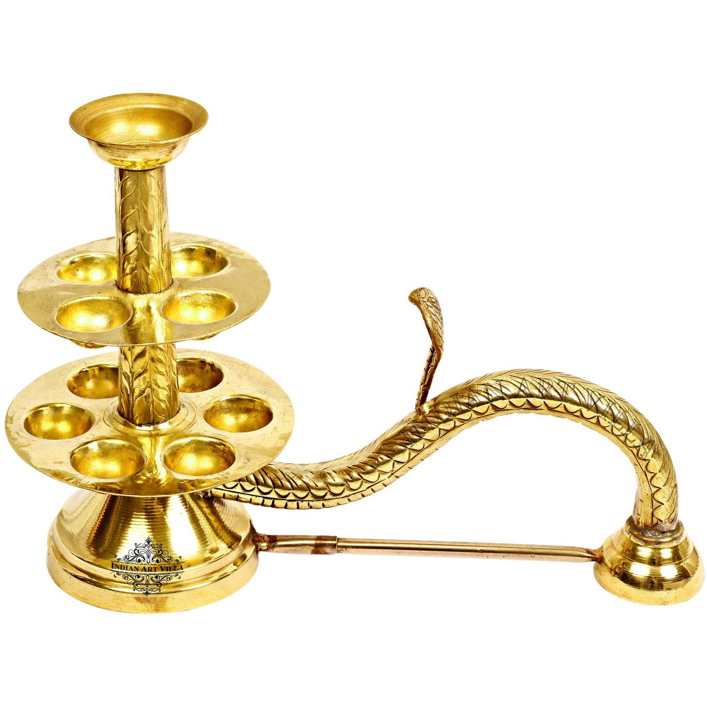 IndianArtVilla Brass Oil Hindu Puja Arti Diya Burner Lamp&11 Wicks Holder