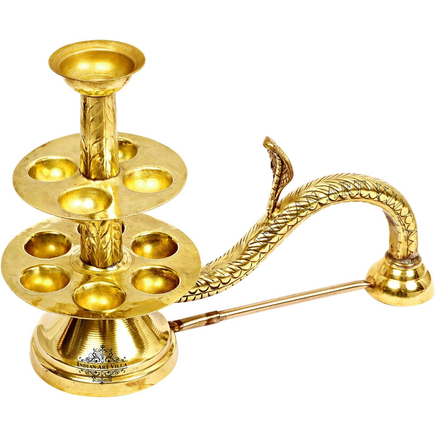 IndianArtVilla Brass Oil Hindu Puja Arti Diya Burner Lamp&11 Wicks Holder