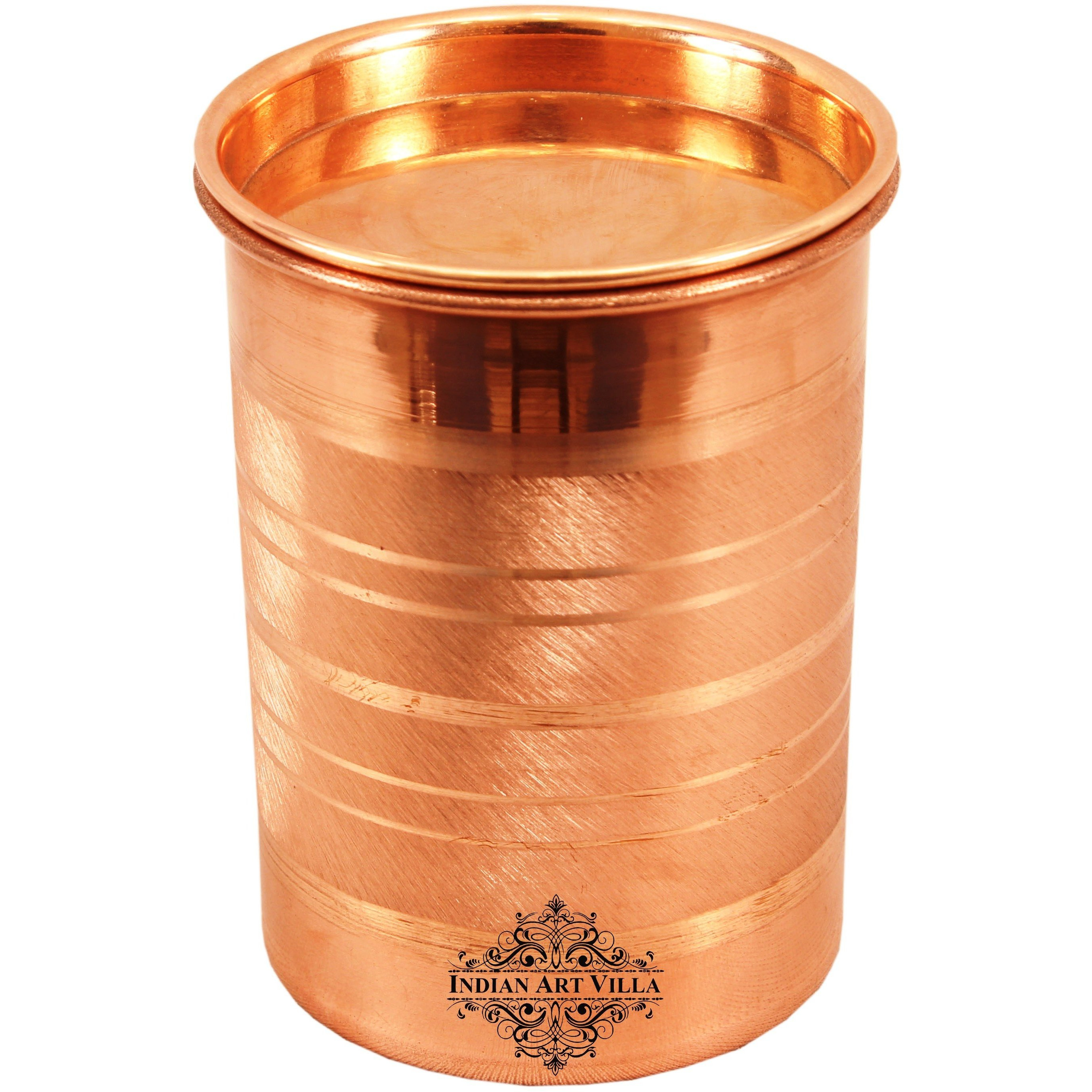 IndianArtVilla Copper Glass Tumbler Cup With Lid Set DrinkwareYoga Ayurveda