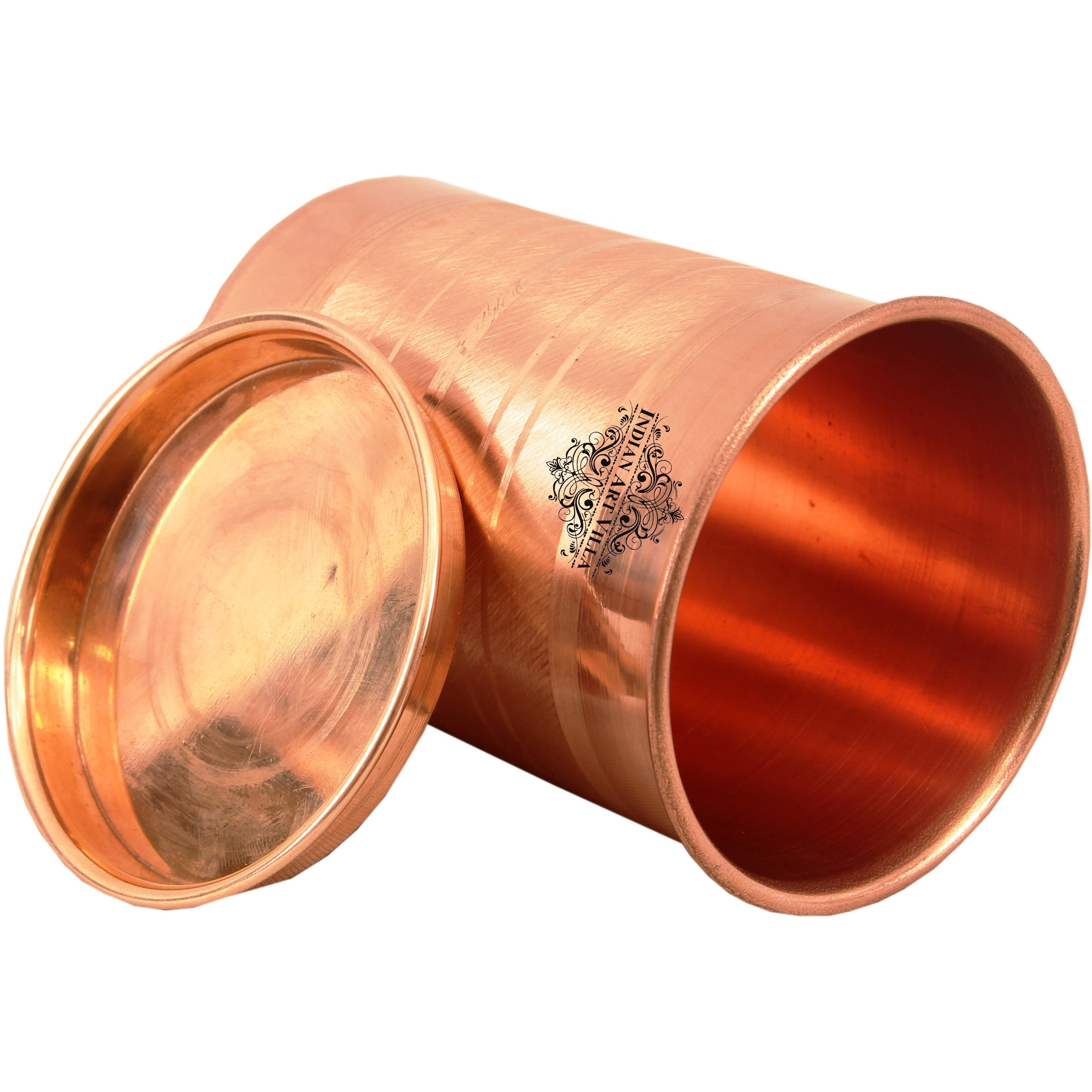 IndianArtVilla Copper Glass Tumbler Cup With Lid Set DrinkwareYoga Ayurveda