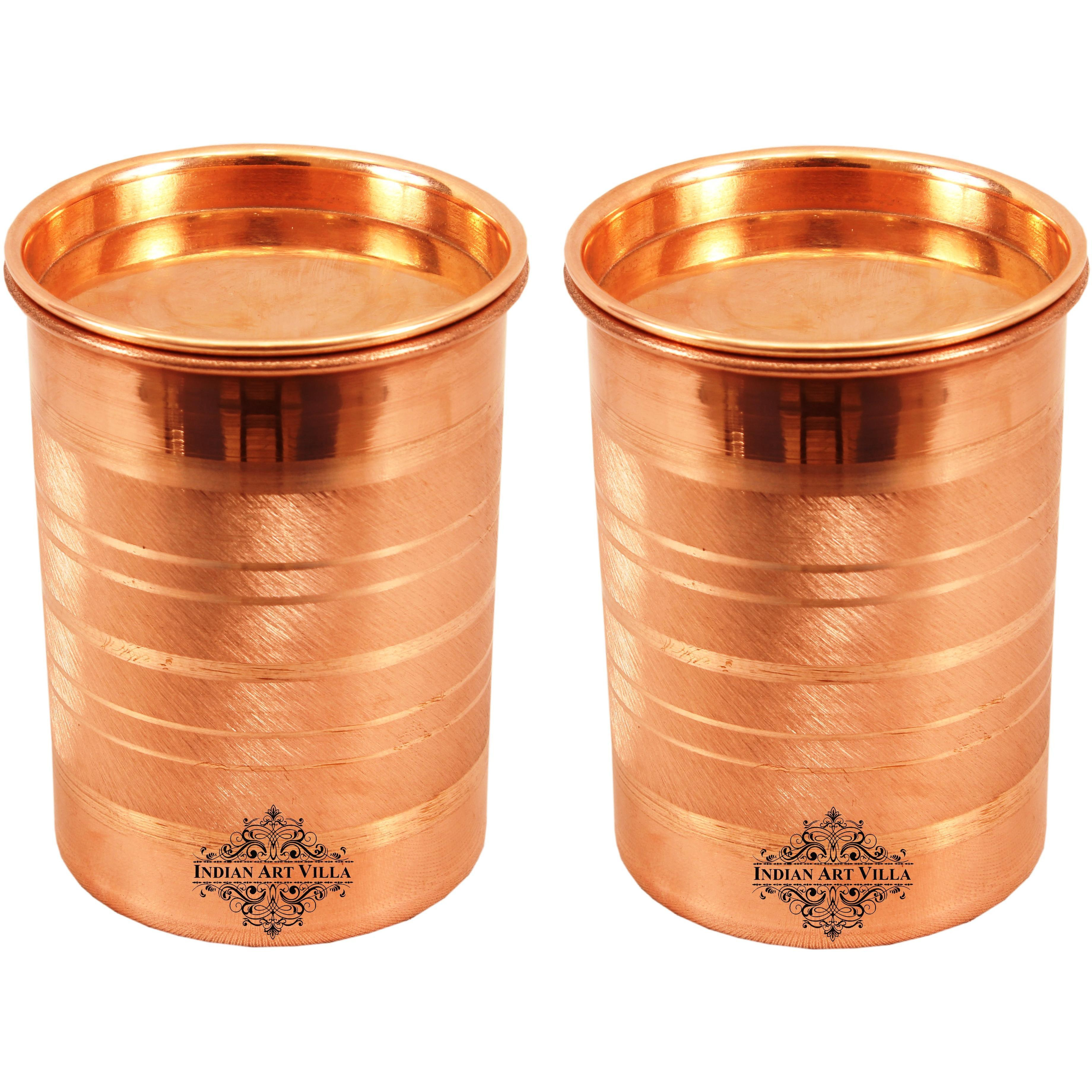 IndianArtVilla Copper Glass Tumbler Cup With Lid SetYoga Ayurveda2 Pieces