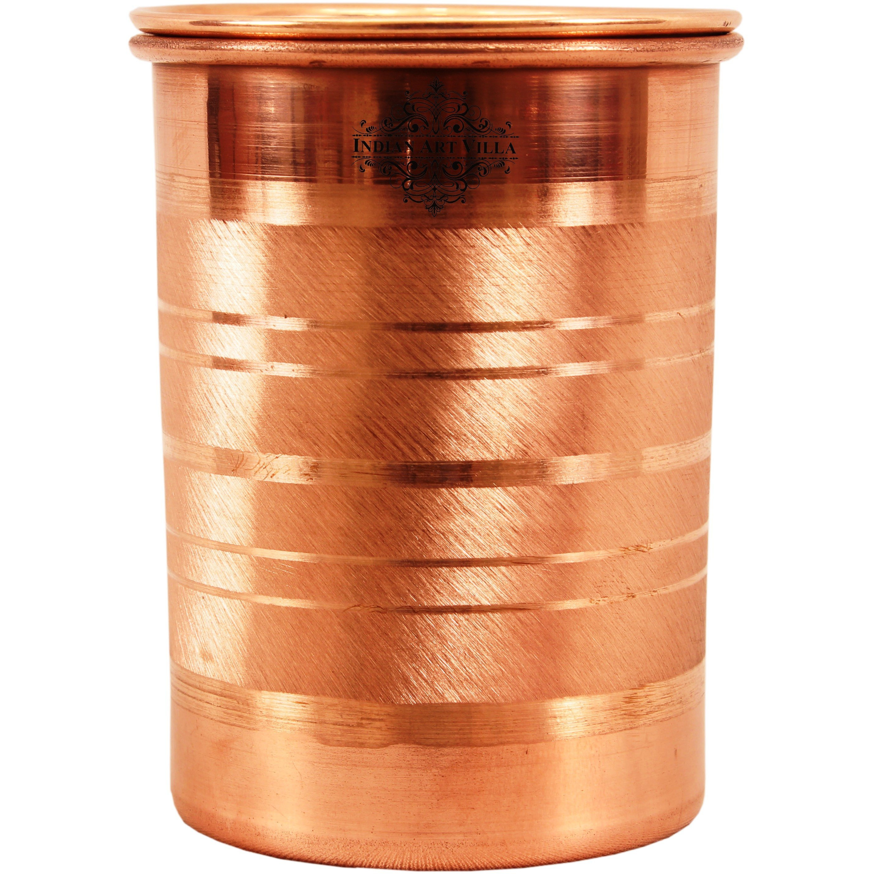 IndianArtVilla Copper Glass Tumbler Cup With Lid SetYoga Ayurveda 4 Pieces