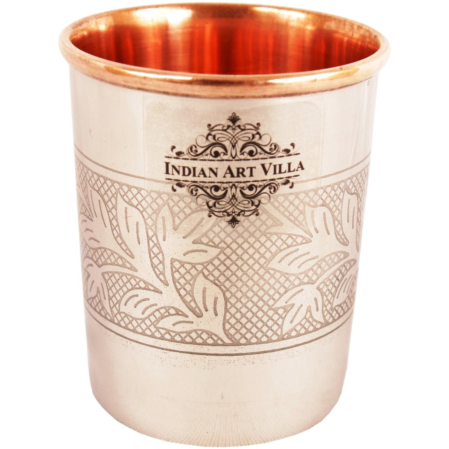 IndianArtVilla Steel Copper Embossed Glass Tumbler, 9Oz