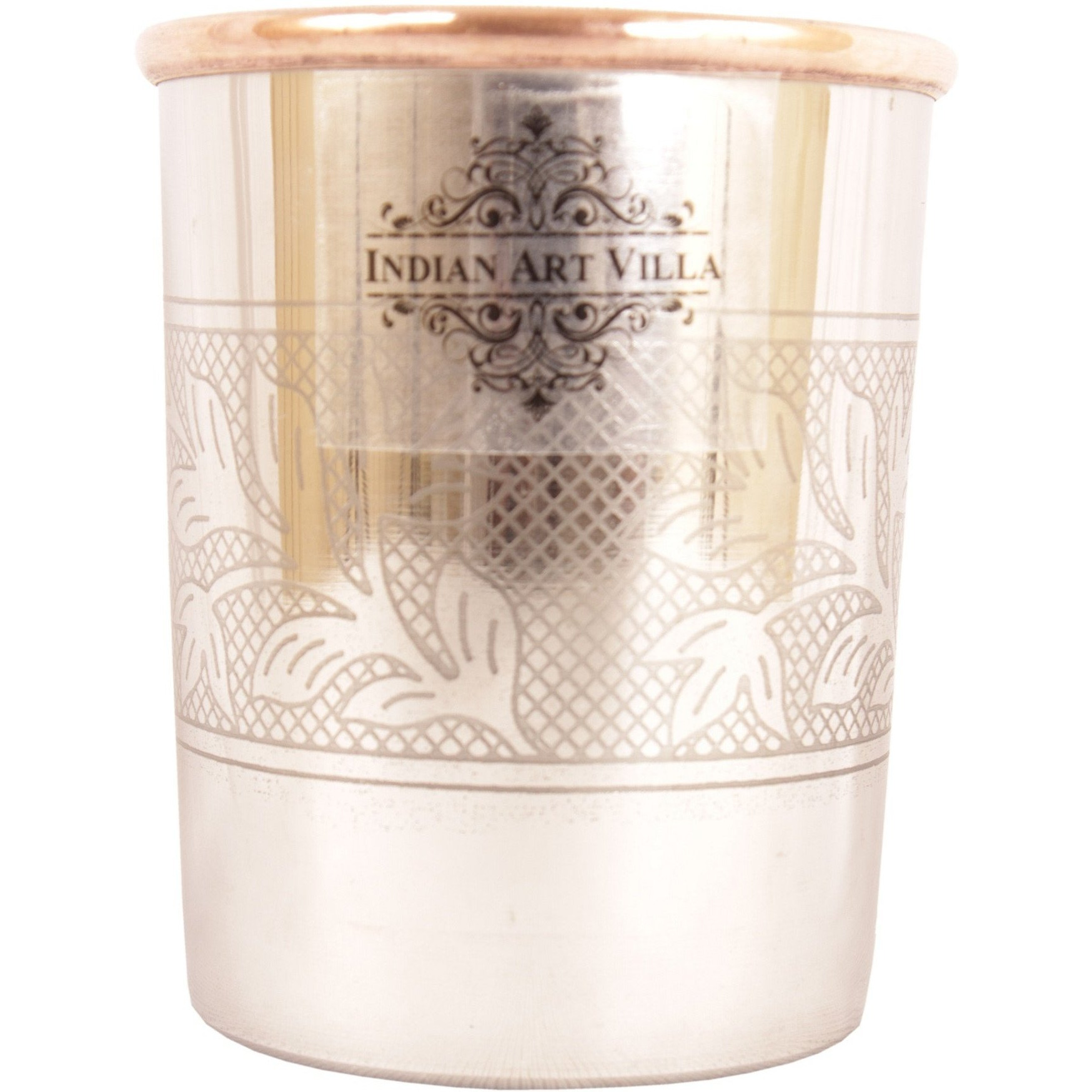 IndianArtVilla Steel Copper Embossed Glass Tumbler, 9Oz