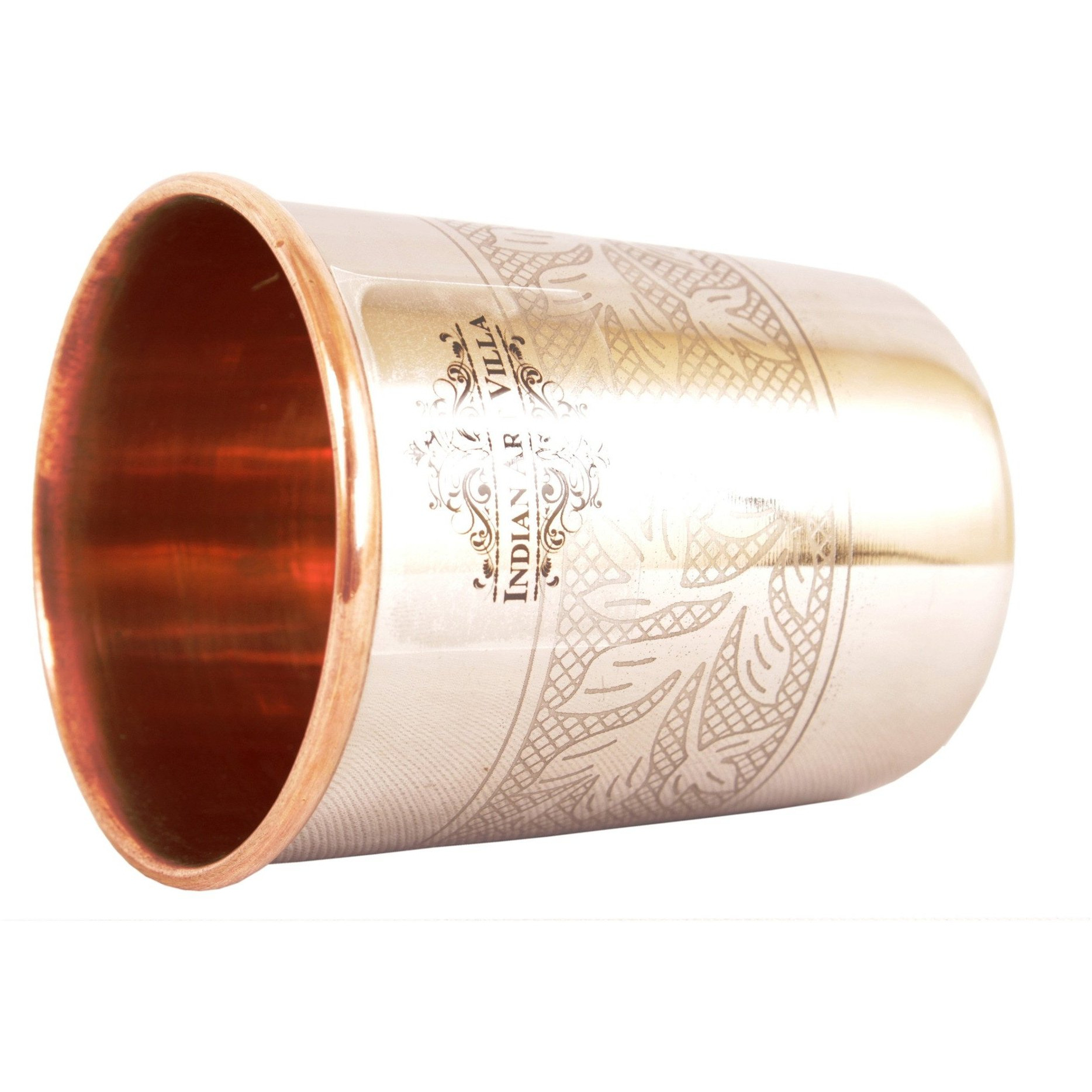 IndianArtVilla Steel Copper Embossed Glass Tumbler, 9Oz