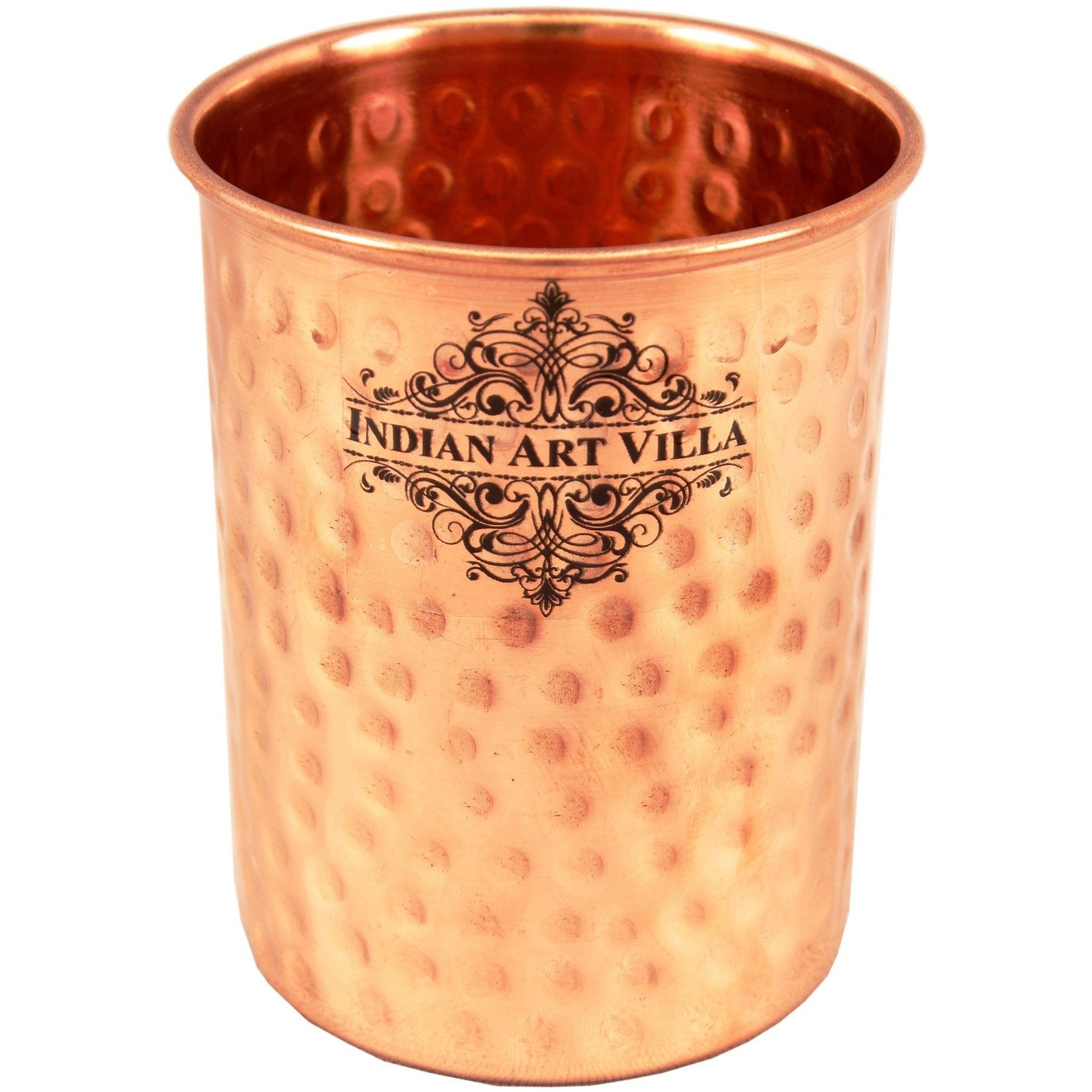 IndianArtVilla Steel Copper Hammered Glass Tumbler, 9Oz