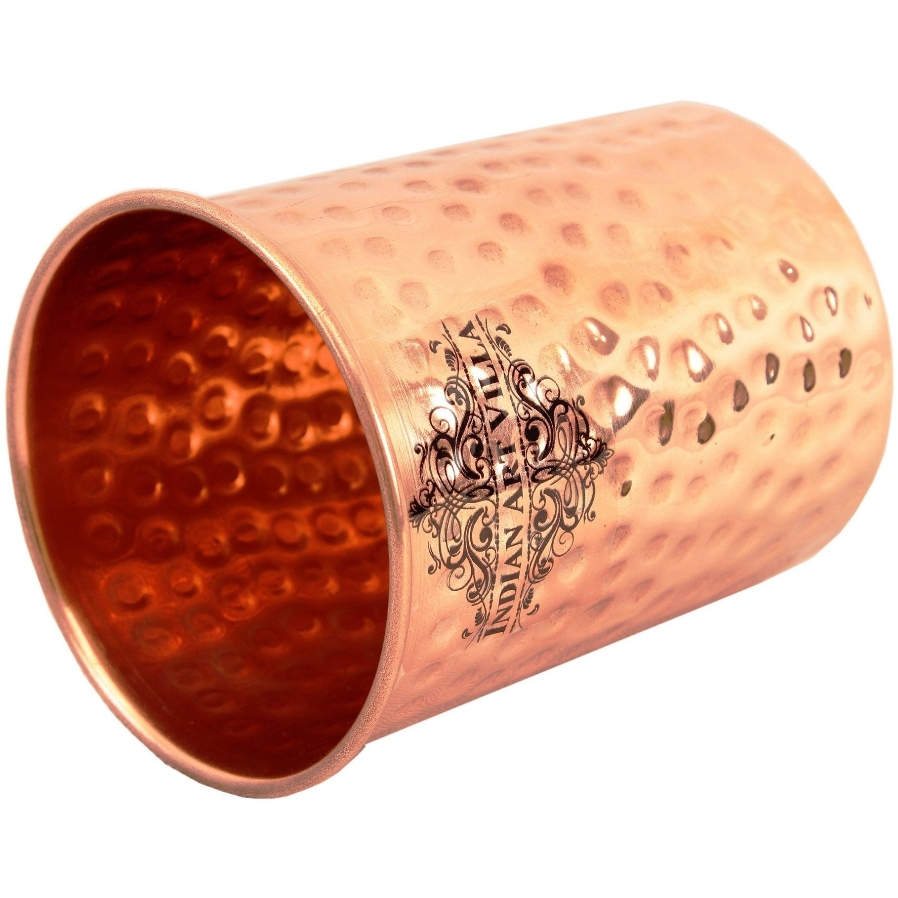 IndianArtVilla Steel Copper Hammered Glass Tumbler, 9Oz
