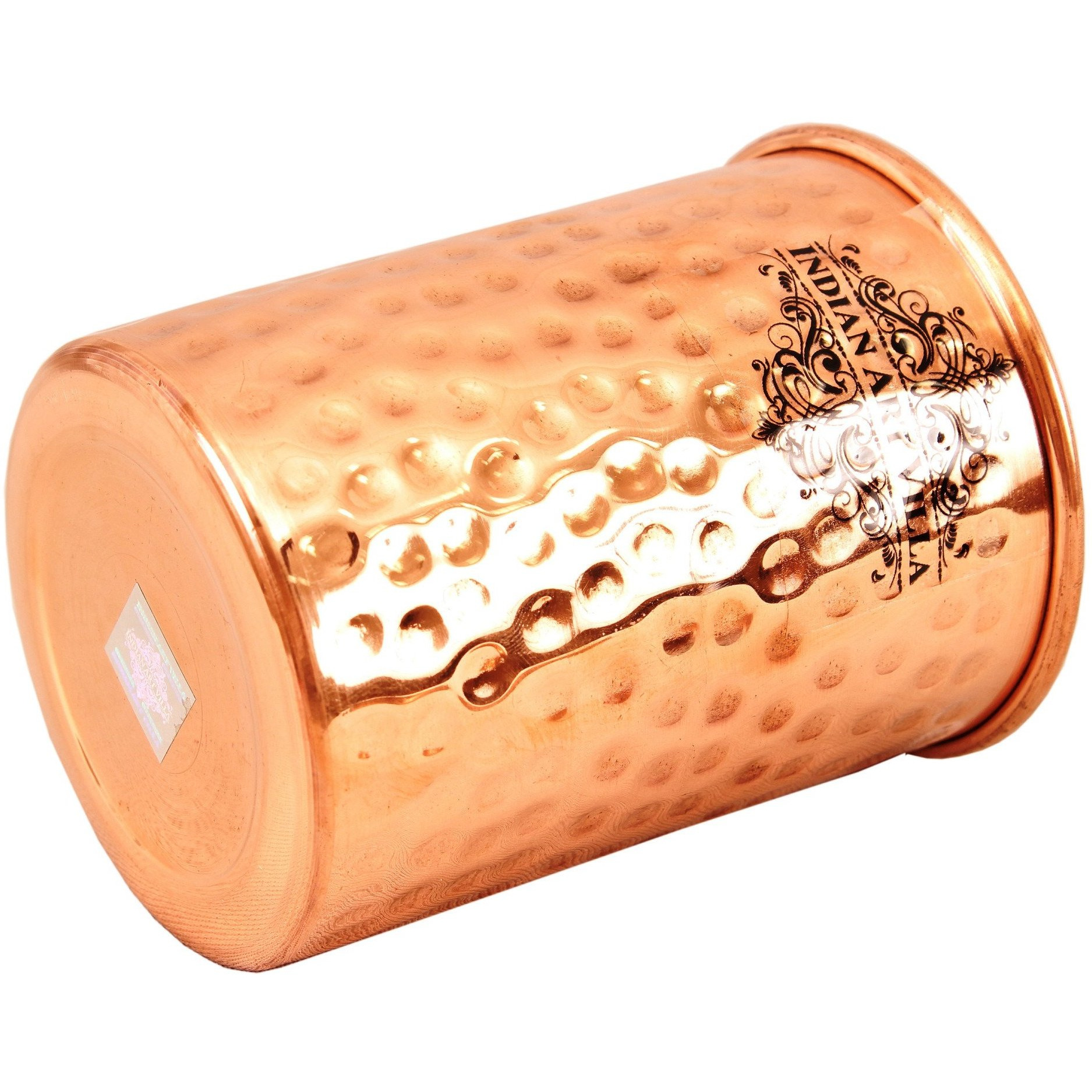 IndianArtVilla Steel Copper Hammered Glass Tumbler, 9Oz